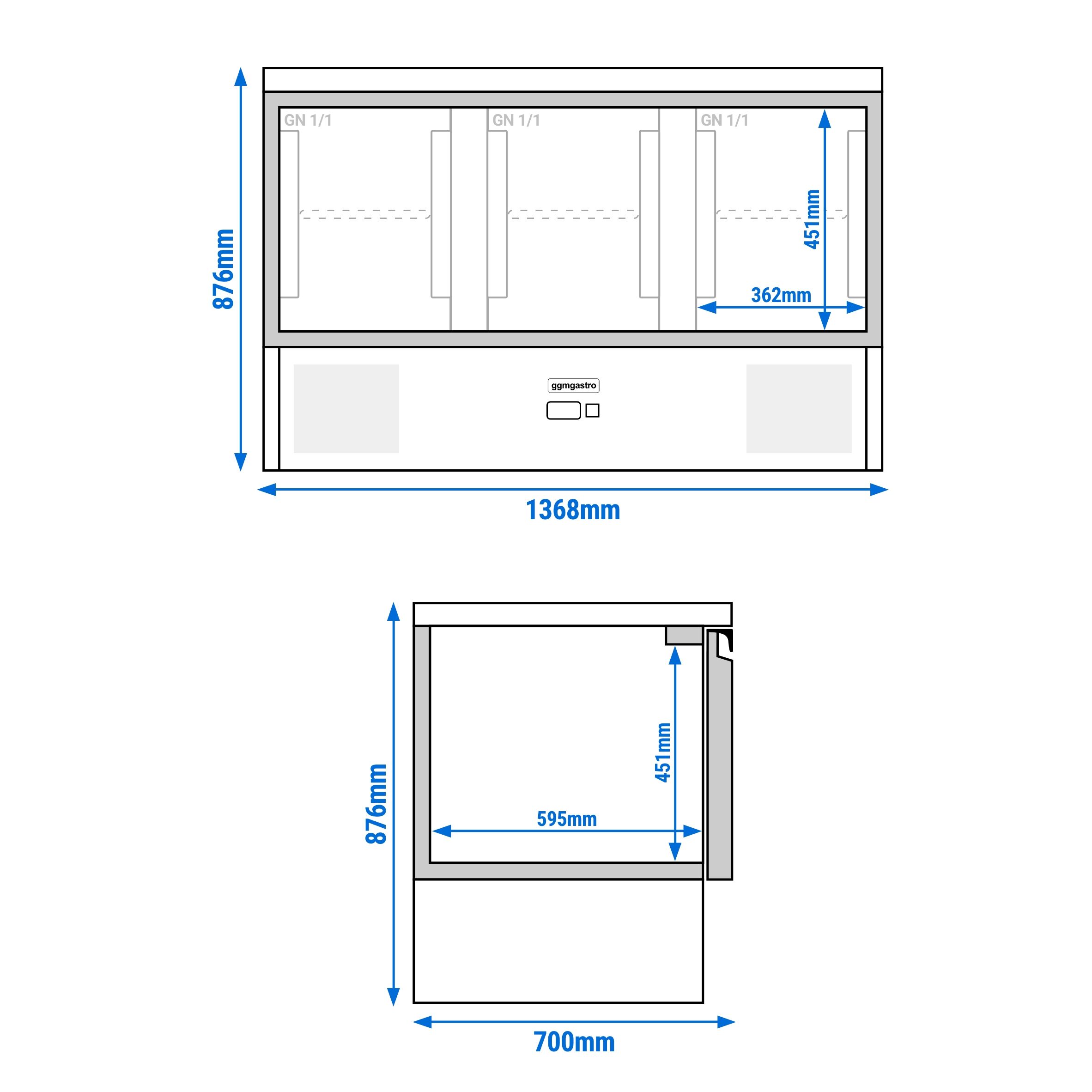 Table réfrigérée ECO - 1370 x 700 mm - avec 3 portes