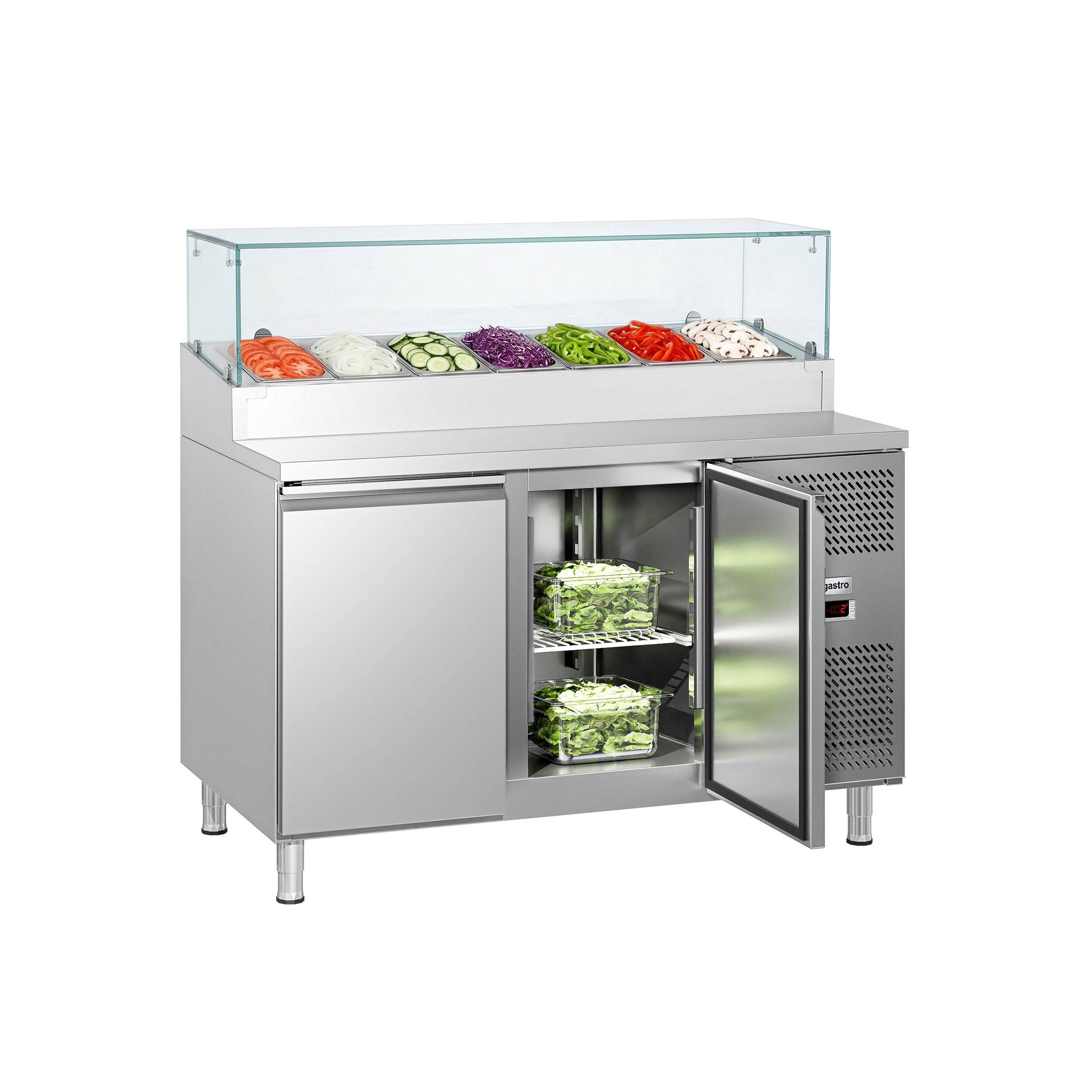 Zubereitungstisch ECO - 1360mm - 2 Türen - mit Glasaufsatz - für 7x GN 1/3