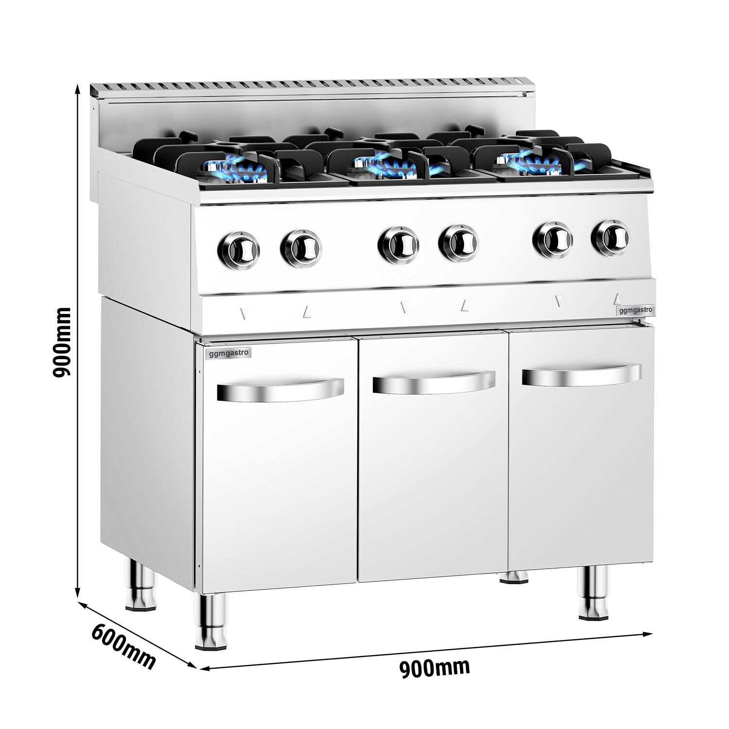 Fourneau à gaz – 19,5 kW – 6 brûleurs – avec soubassement