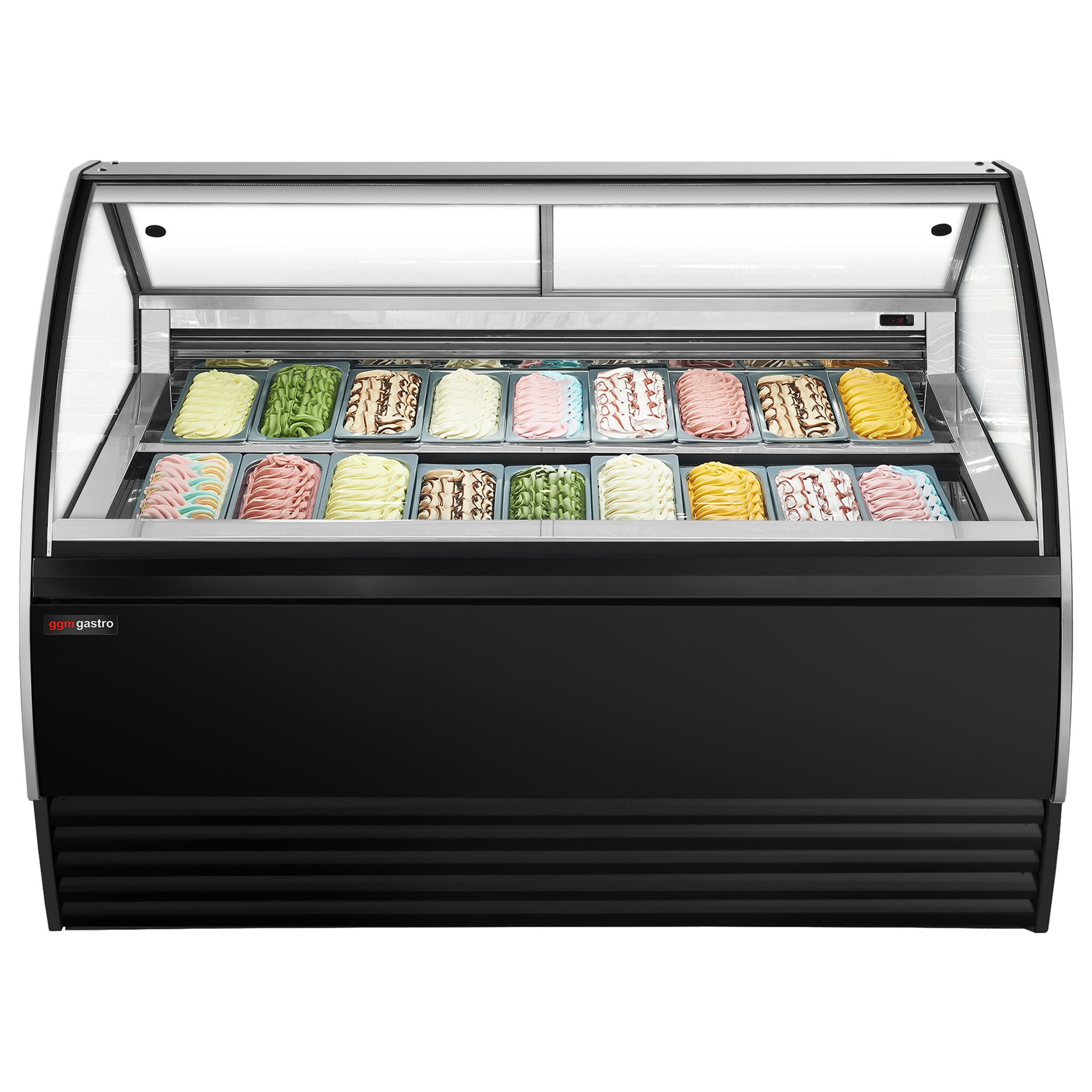 Vitrine à glace NOLAN – 1736 mm – refroidissement ventilé – pour 18 bacs à glace de 5 litres – Noir