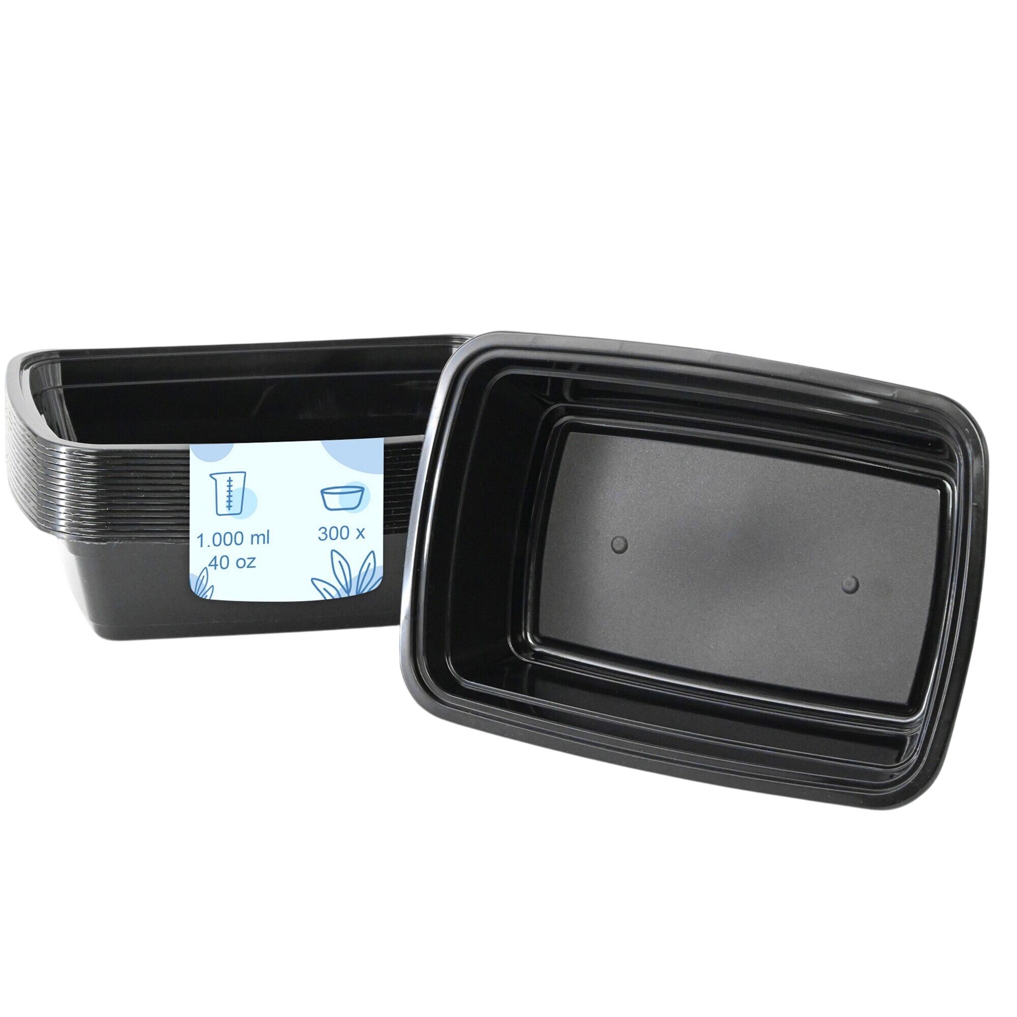 (300 pcs) Barquette réutilisable - 1000ml - Rectangulaire - Noir