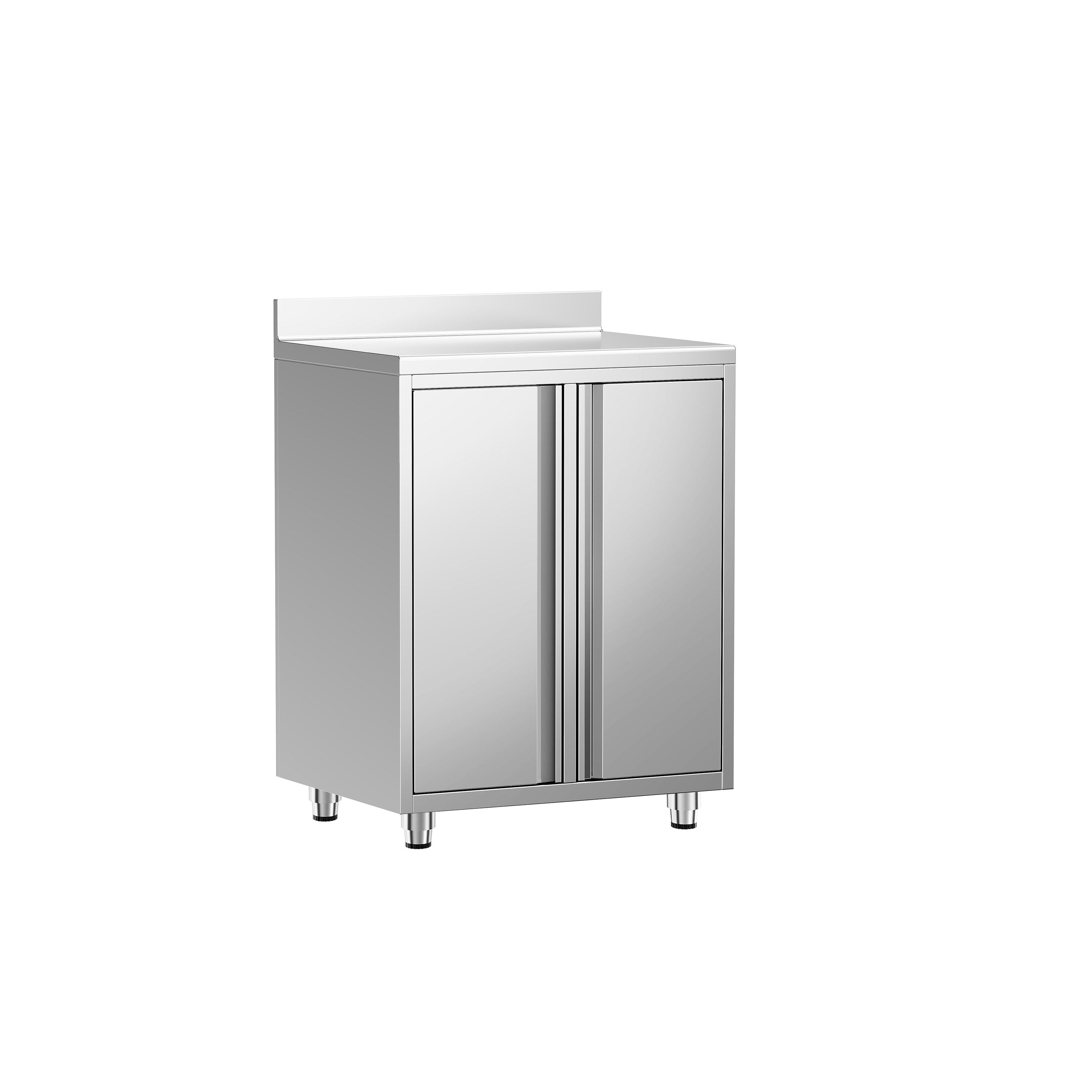 Table armoire en acier inoxydable - 800x600mm - avec portes battantes - avec dosseret - pour cafetière à filtre