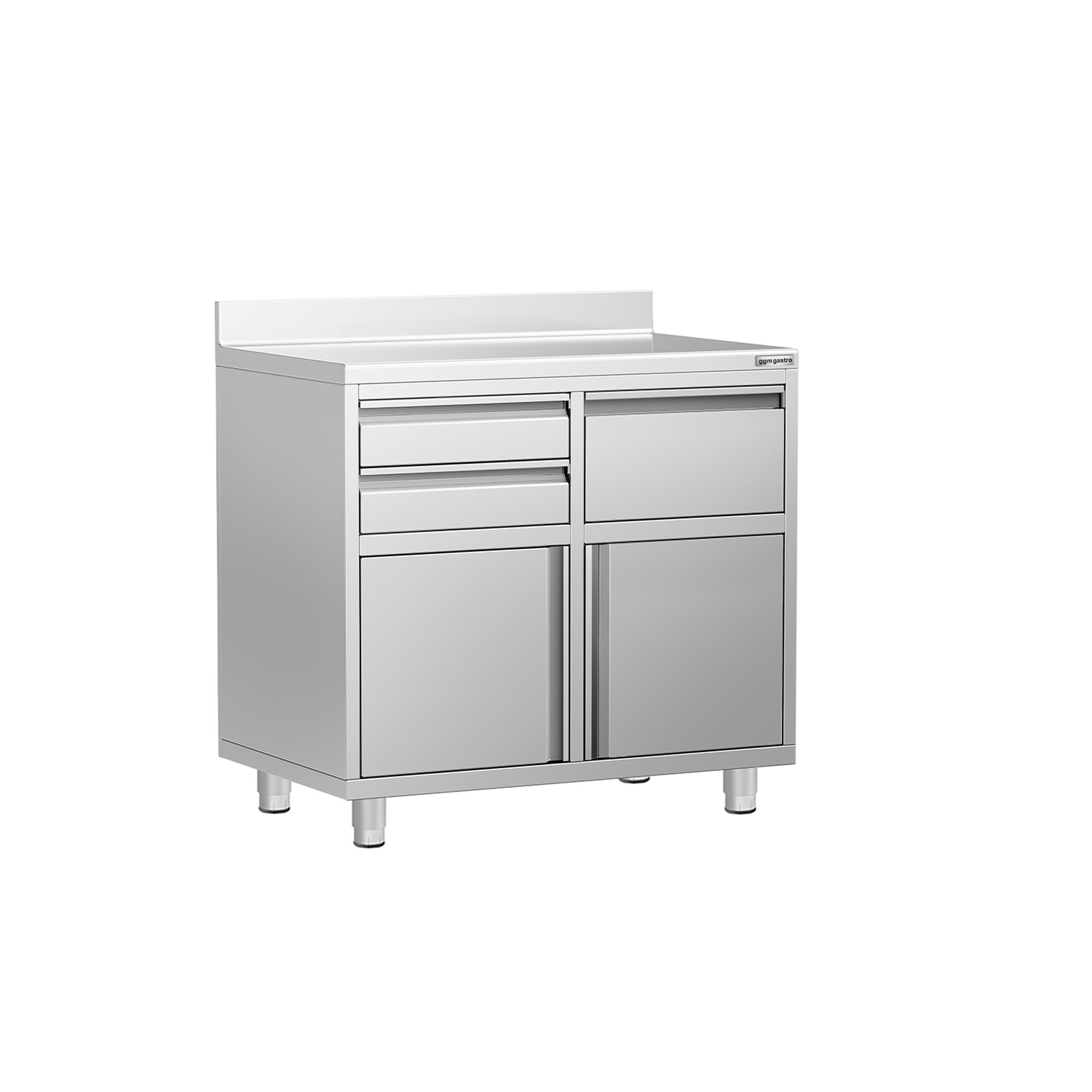 Armoire de travail PREMIUM pour machine à café filtre - 1000x600mm - avec dosseret - 2 tiroirs, 1 porte battante, 1 tiroir à marc de café