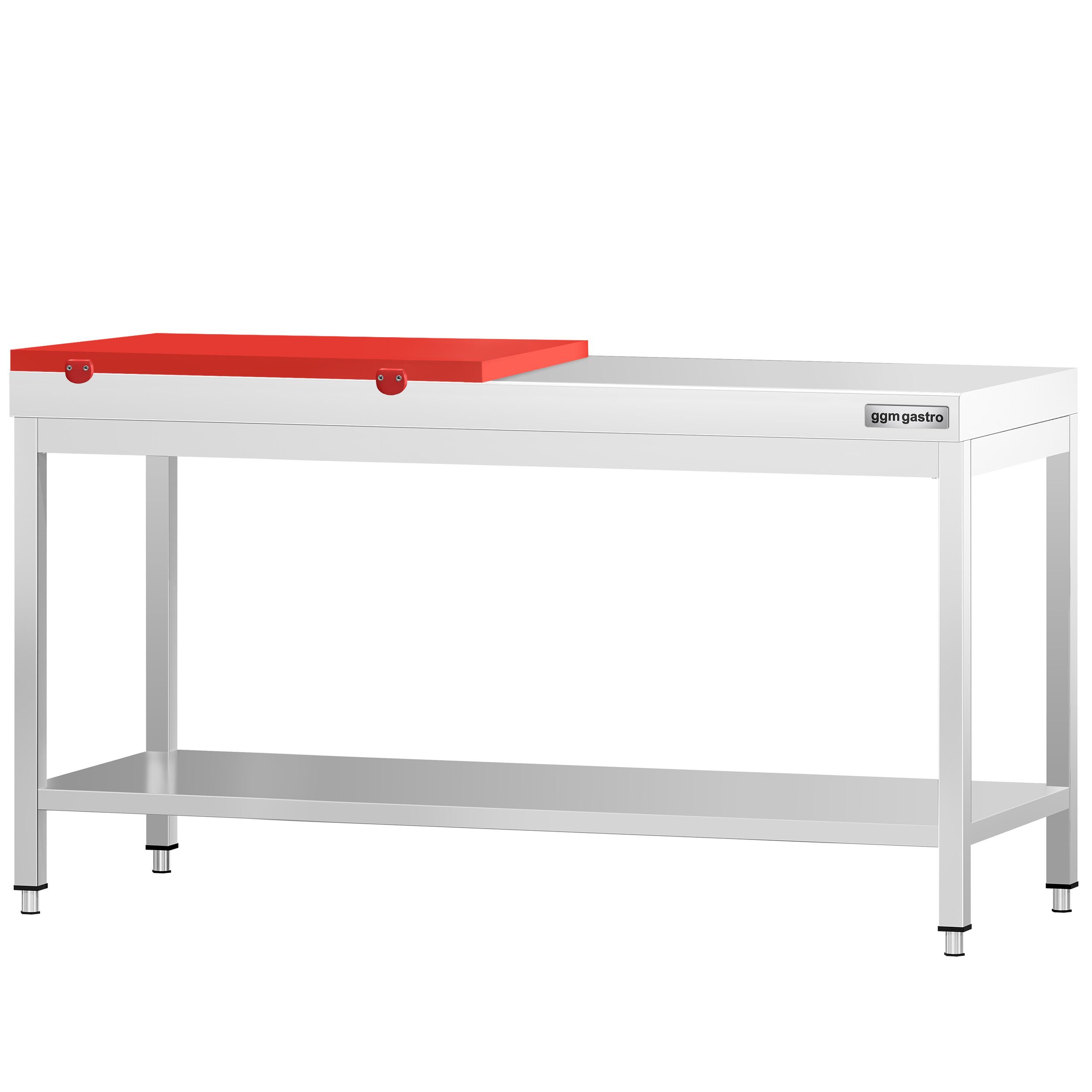 Table de travail inox PREMIUM - 2000x800mm - avec fond - incl. 1/2 plaque de découpe rouge