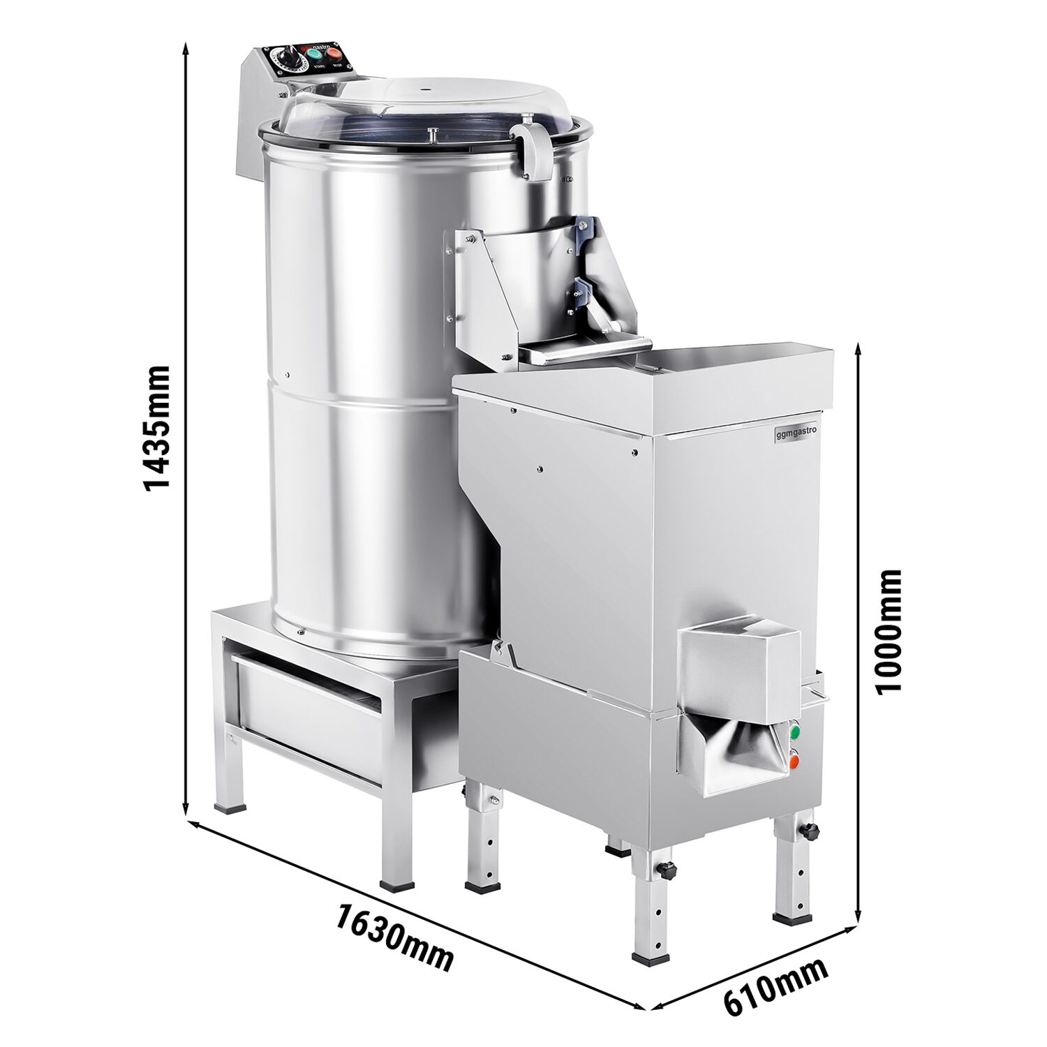 Éplucheuse à pommes de terre professionnelle - 600kg/h - 1,5kW - 400V - avec filtre - incl. coupe-frites