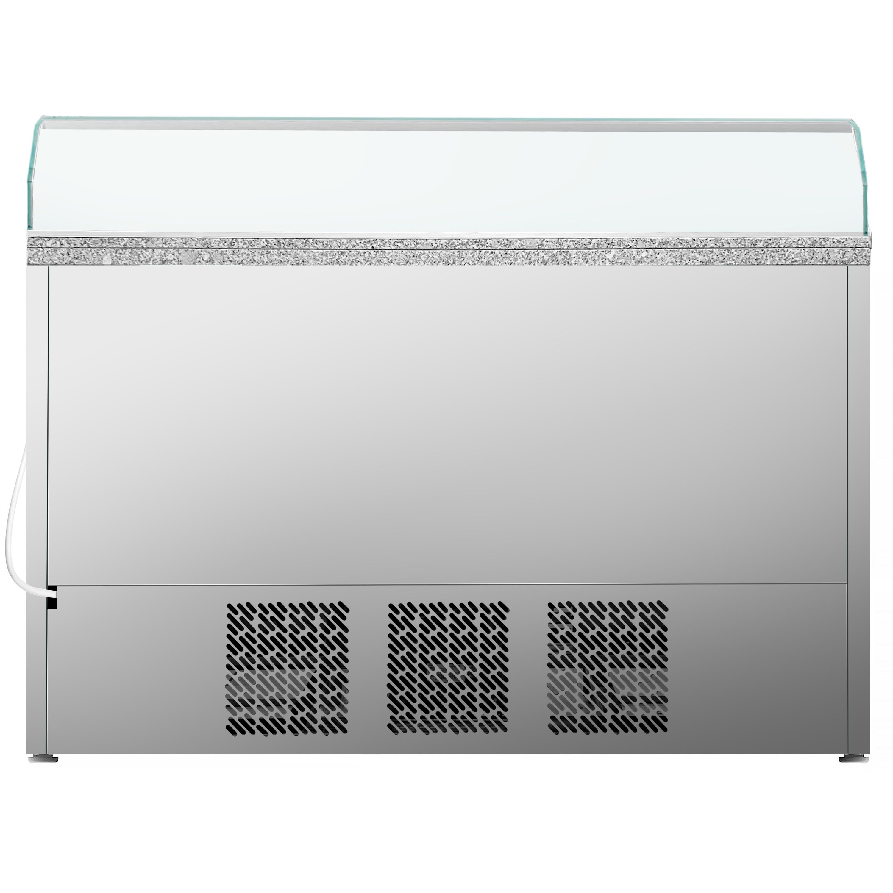 Saladette réfrigérée PREMIUM PLUS - 1460mm - 355L - 3 portes - avec vitrine de comptoir pour 8x GN 1/6 - plan de travail en granit noir