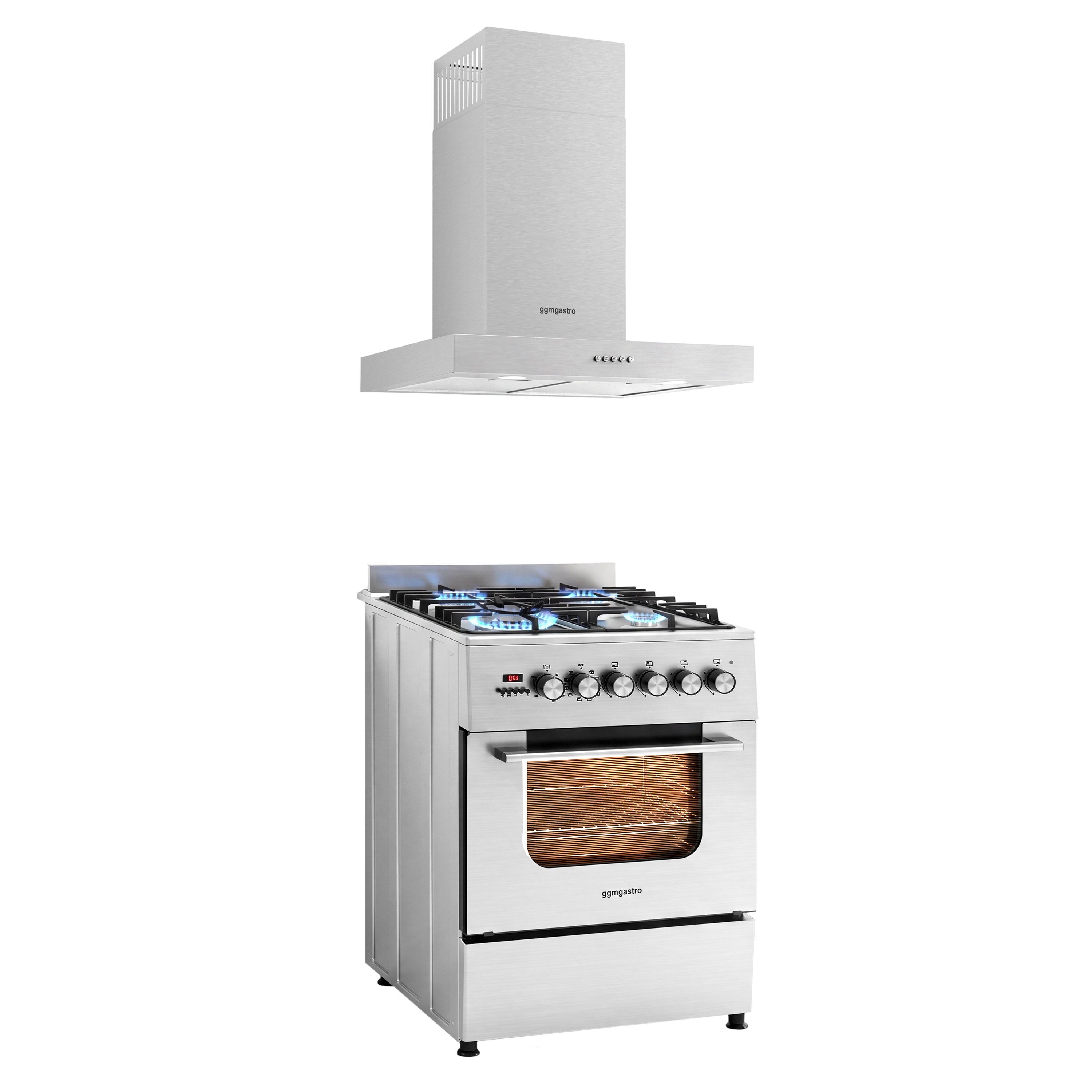 Fogão a gás - 8,4 kW - 4 bicos - com forno elétrico - 3,85 kW e exaustor com circulação de ar