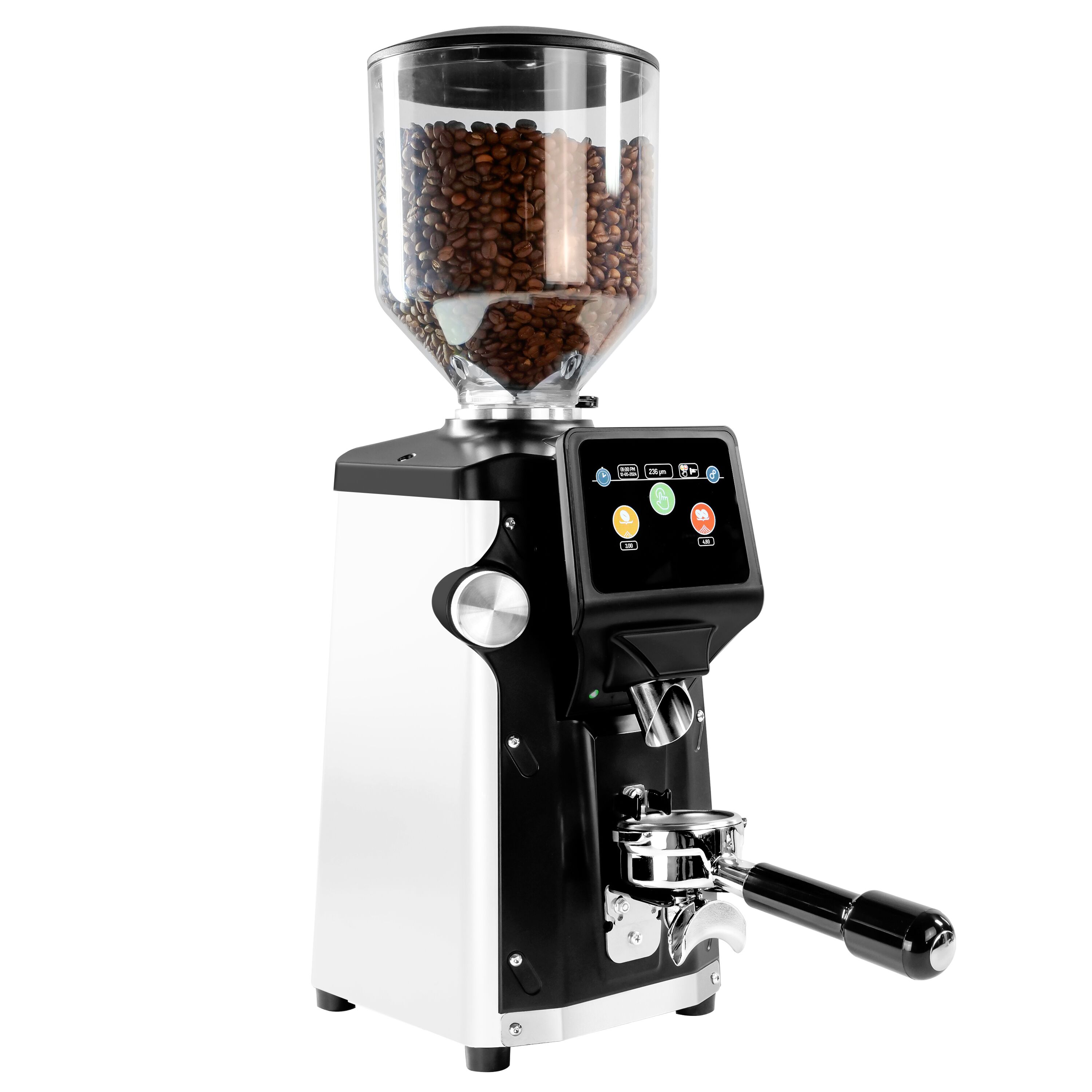 Moulin à café – 1,2 kg – meule plate Ø 65 mm – détection automatique du porte-filtre – Blanc