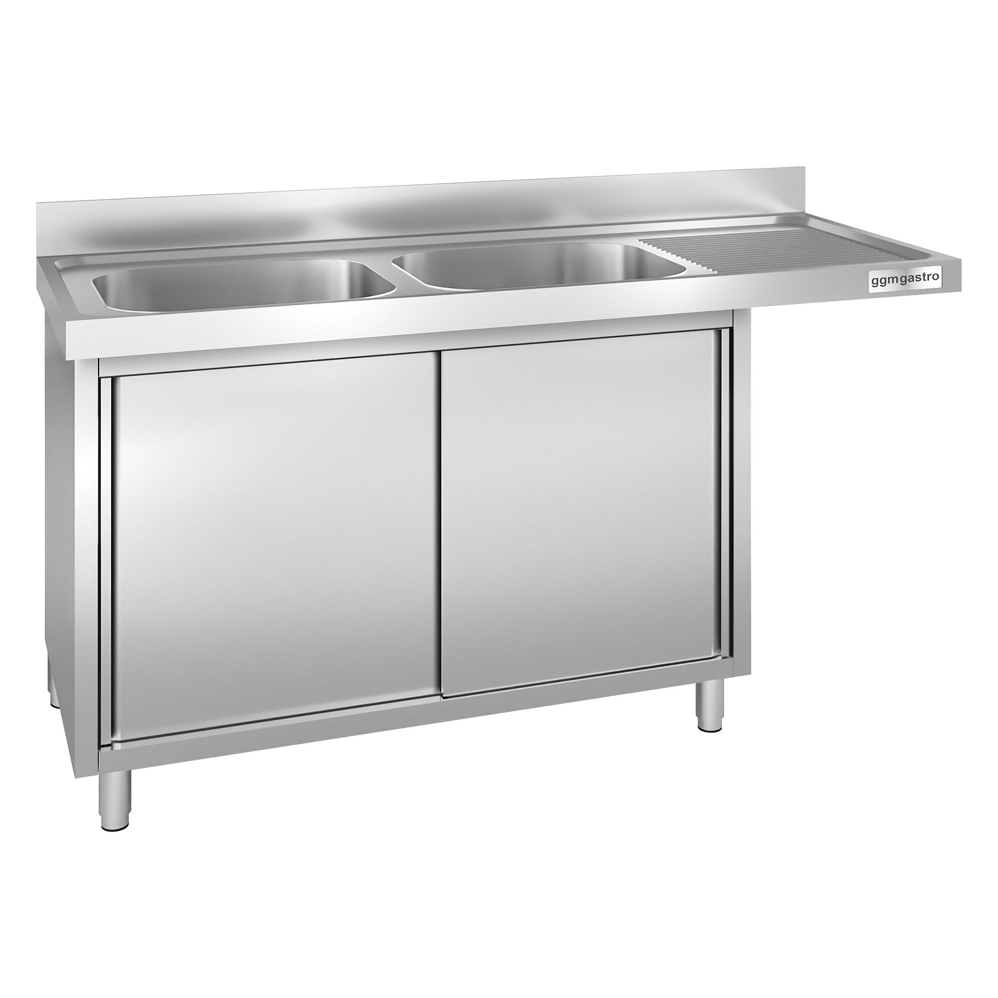 Plonge inox professionnelle PREMIUM - 2000x600mm - 2 bacs à gauche - avec égouttoir à droite