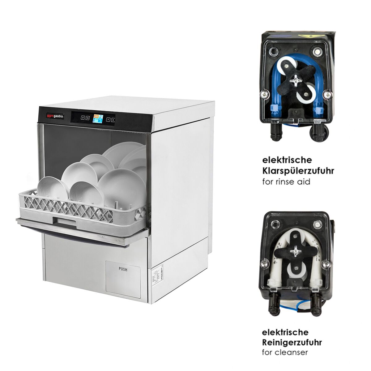 Geschirrspülmaschine - 3,6 kW - mit Reiniger-, Klarspüler- & Laugenpumpe
