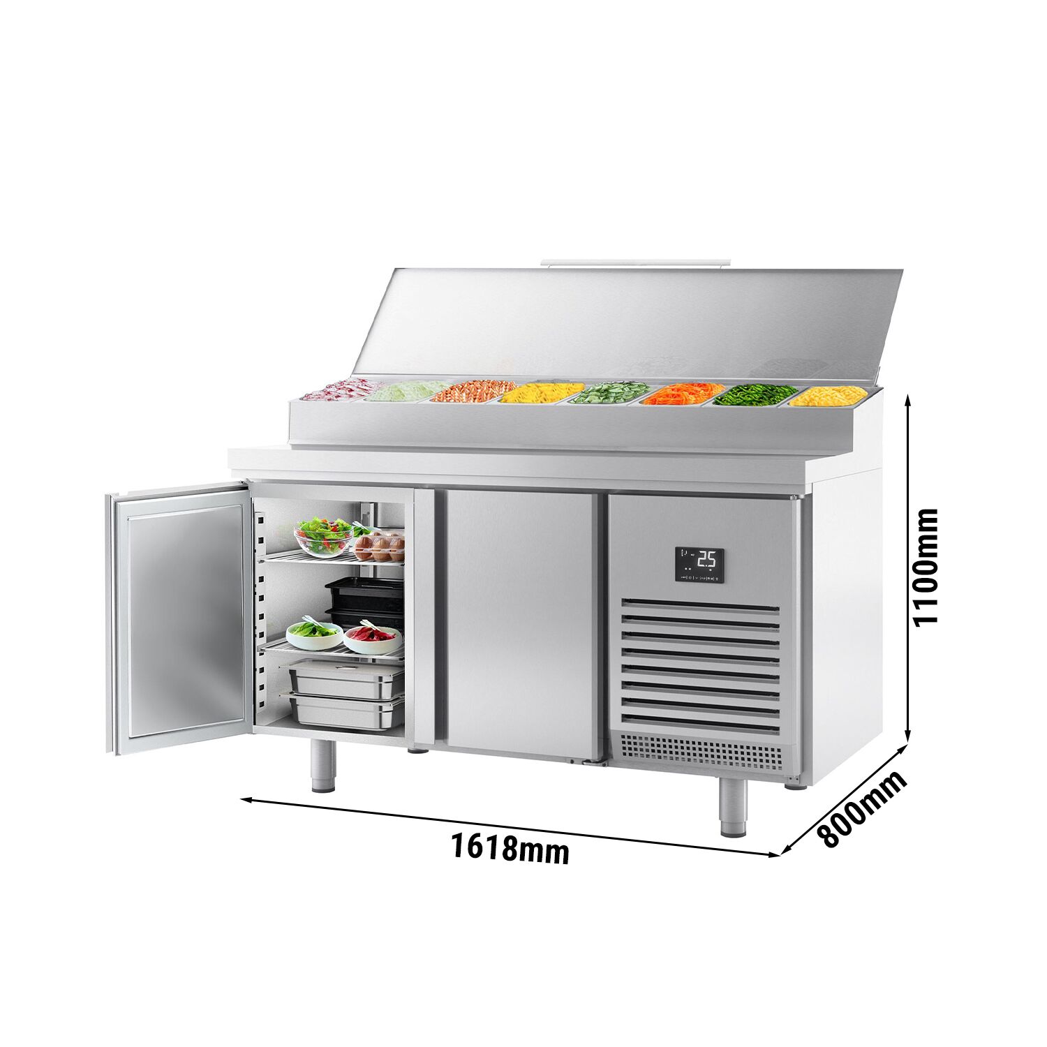 Table réfrigérée de préparation pour boulangerie - avec 2 portes - dimensions de compartiment EN - superstructure en inox 9x GN 1/4