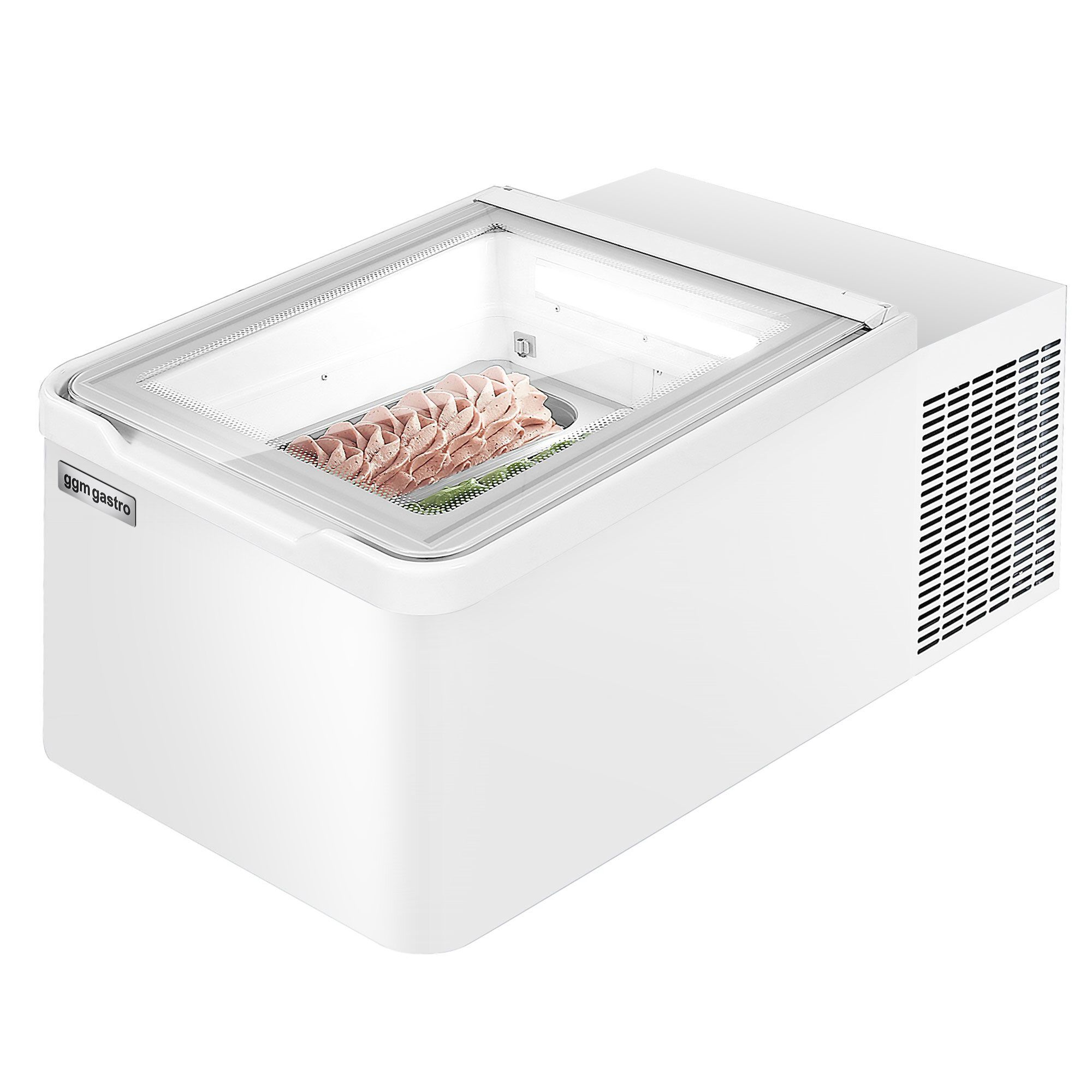 Vitrine à glaces à poser - 465mm - Froid statique - pour 2 bacs de 5 L - Blanc - Côté client