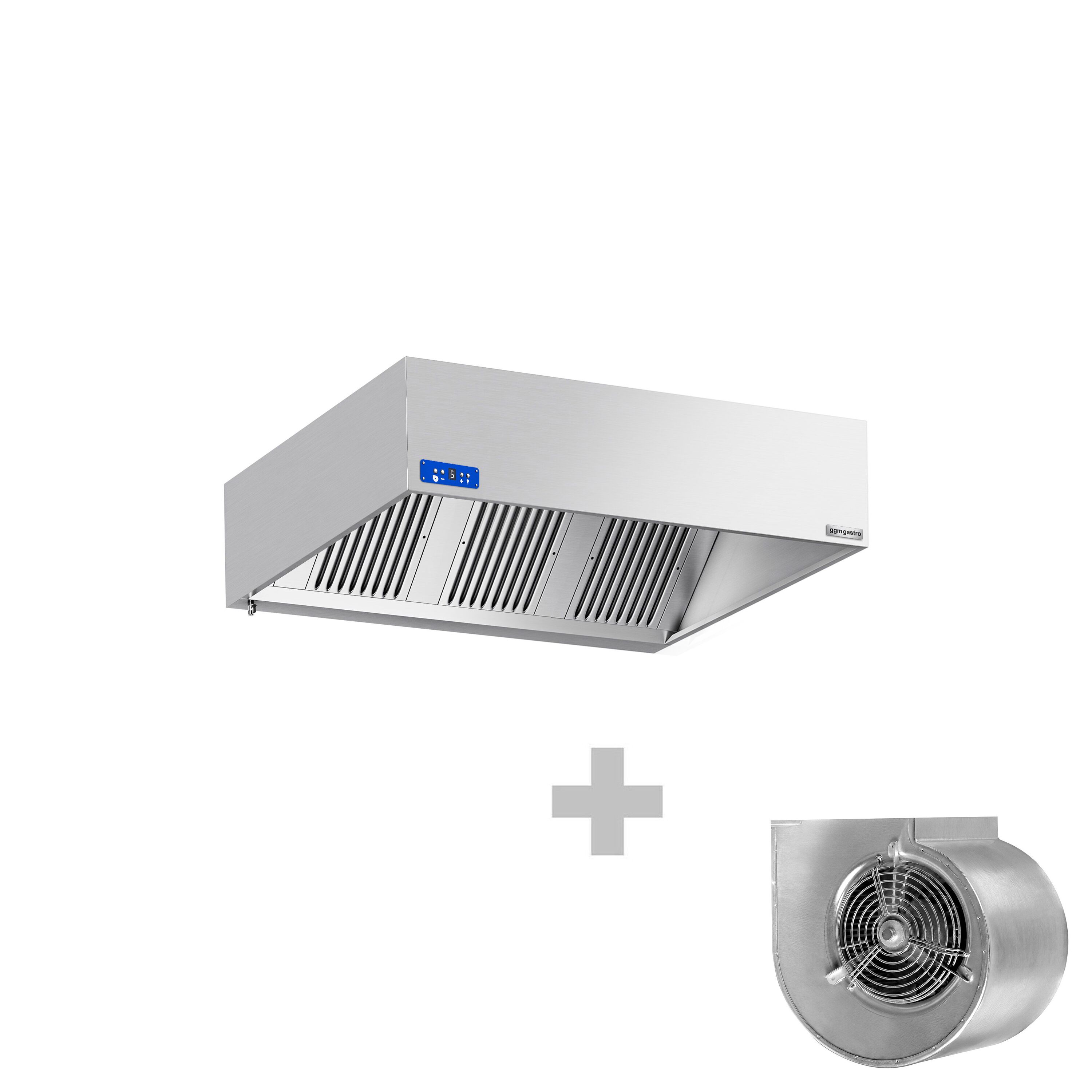 Commercial Wall-Mounted Extractor Hood with Motor - 1600mm - with Speed Controller, Baffle Filters & LED Lighting