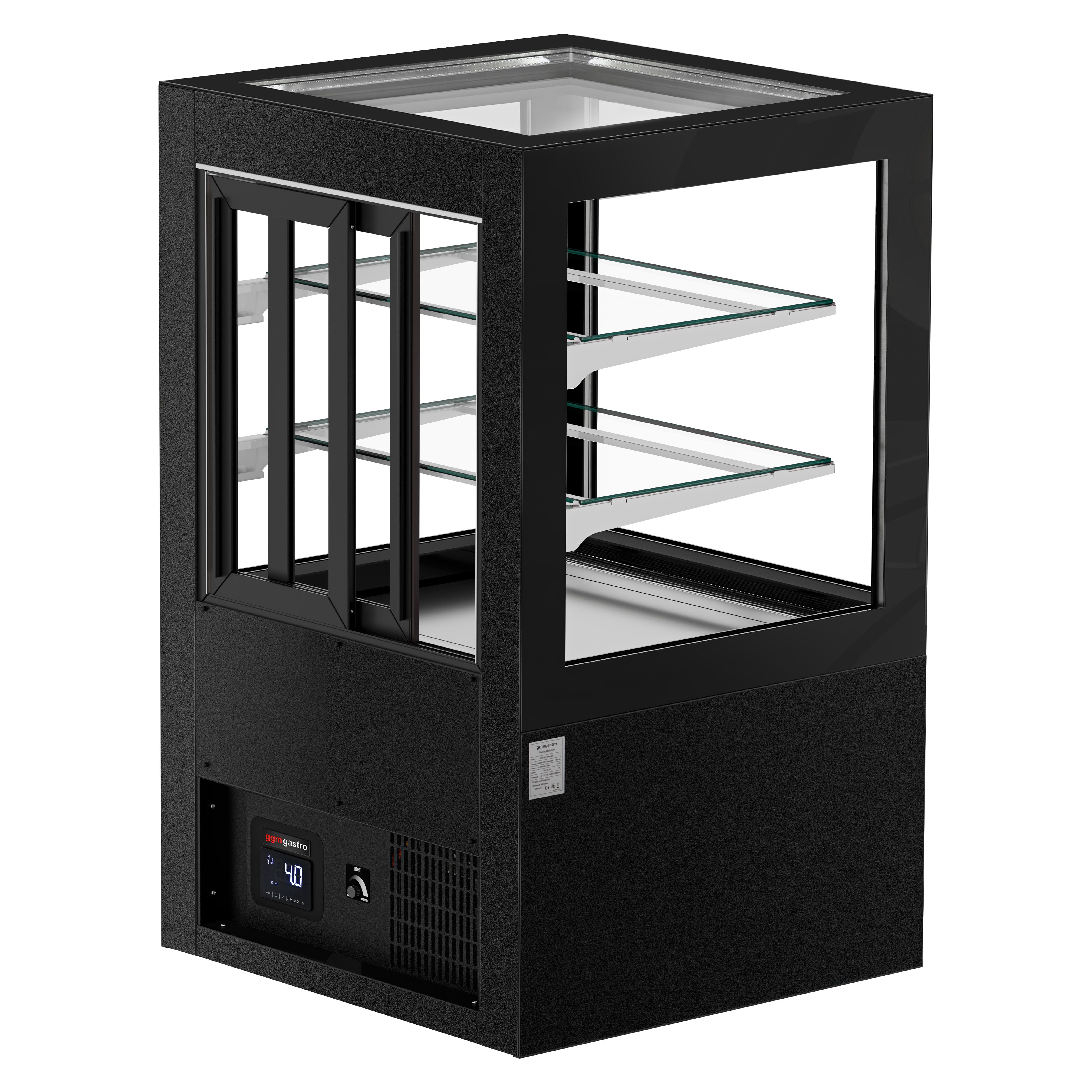 Vitrine de comptoir réfrigérée - 370L - 810mm - Double vitrage - portes coulissantes vitrées arrière - Noir
