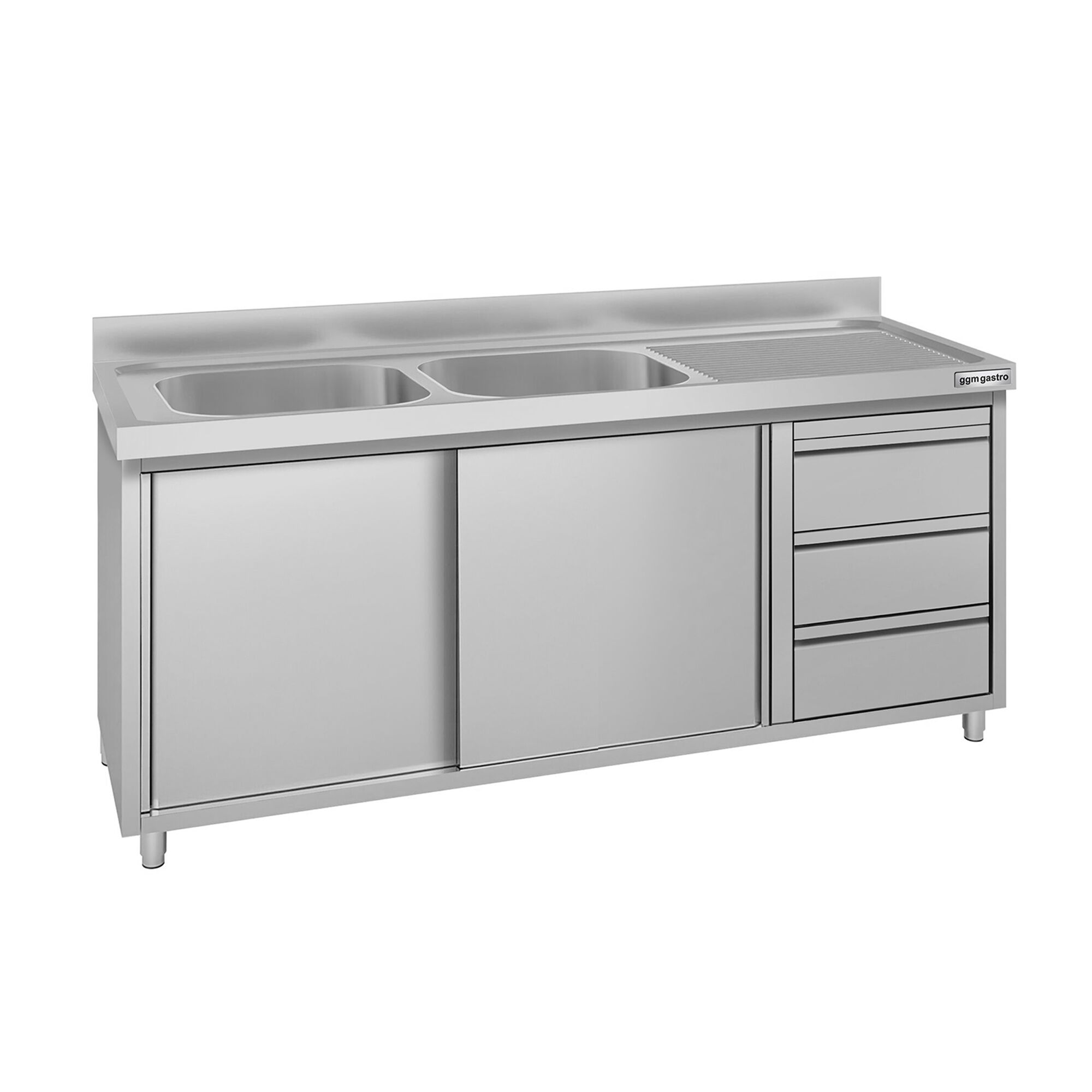 Meuble évier ECO - 1800 x 600 mm - avec 3 tiroirs & 2 bacs à gauche