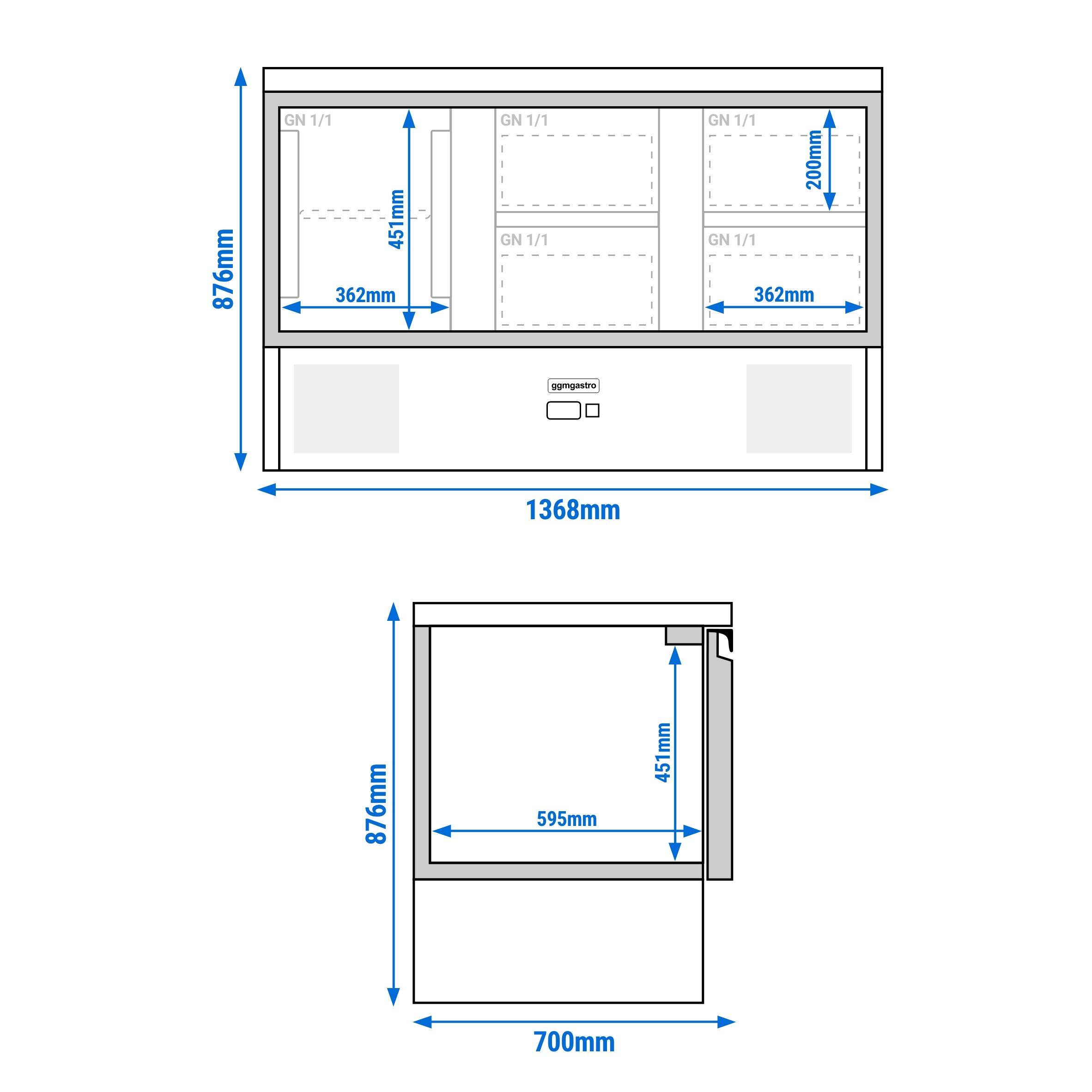 Table réfrigérée ECO - 1370 x 700 mm - avec 1 porte - 4 tiroirs