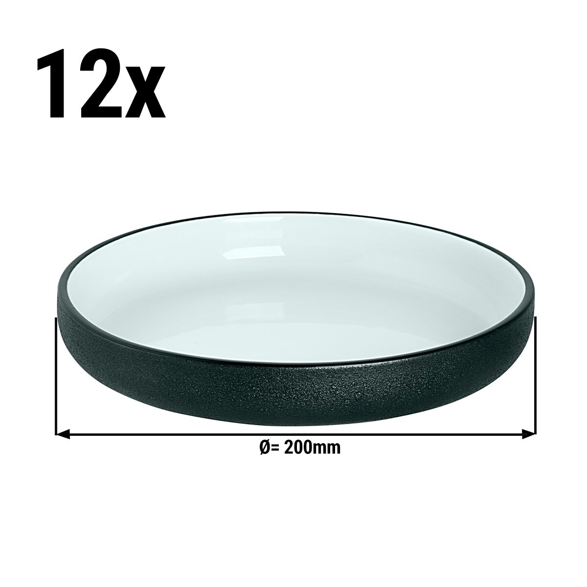 (12 pièces) COSMIC - Assiette - Creuse - Ø 200 mm - Blanc / Noir