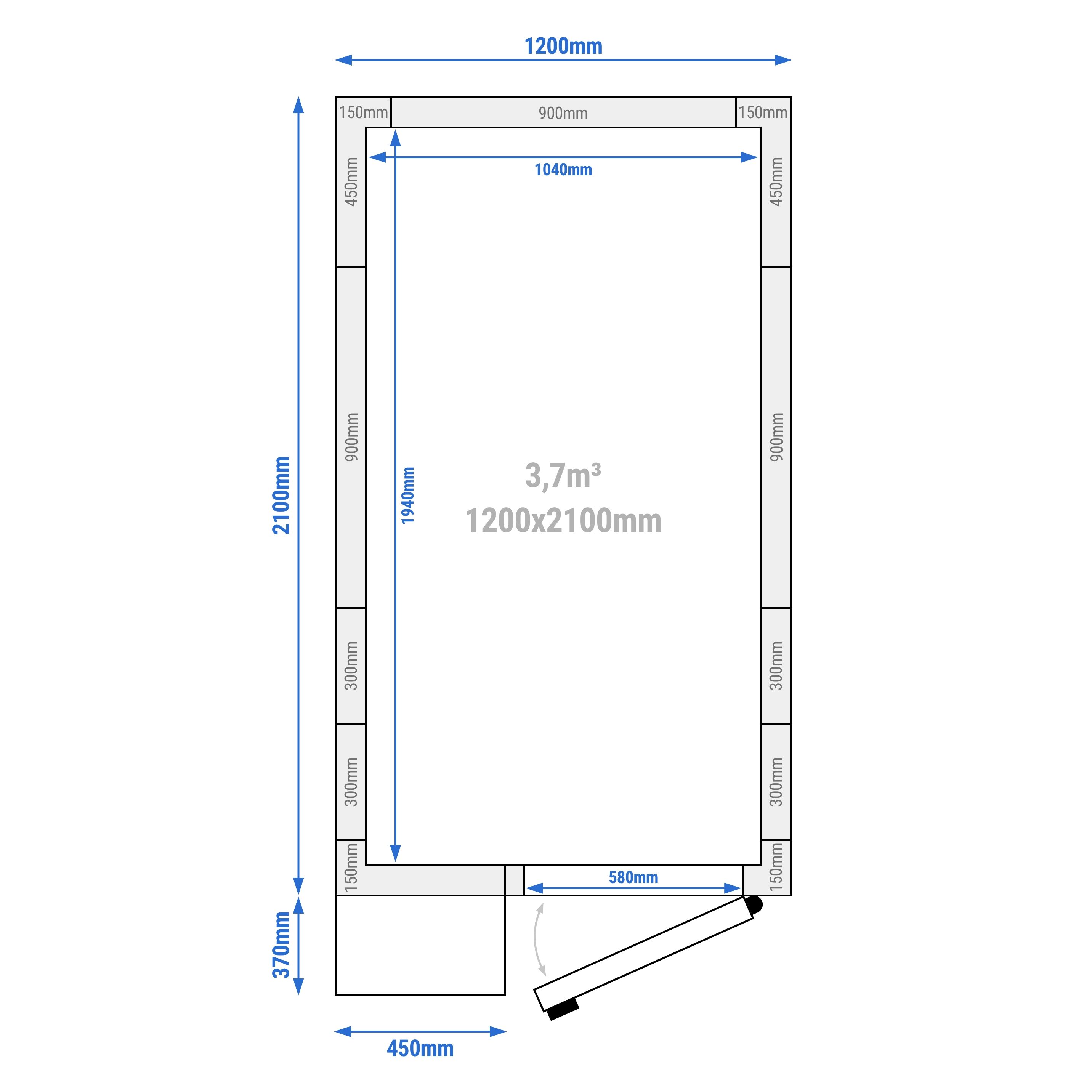 Chambre froide - 1200 x 2100 mm - 3,7 m³ - groupe frigorifique inclus