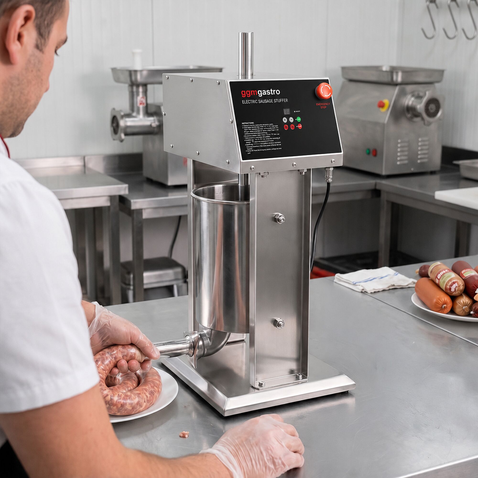 Automatische worstenvuller - verticaal - met churrosset - 20l - 180W - RVS - incl. voetpedaal & 4 vulbuizen & 3 churrosvormen