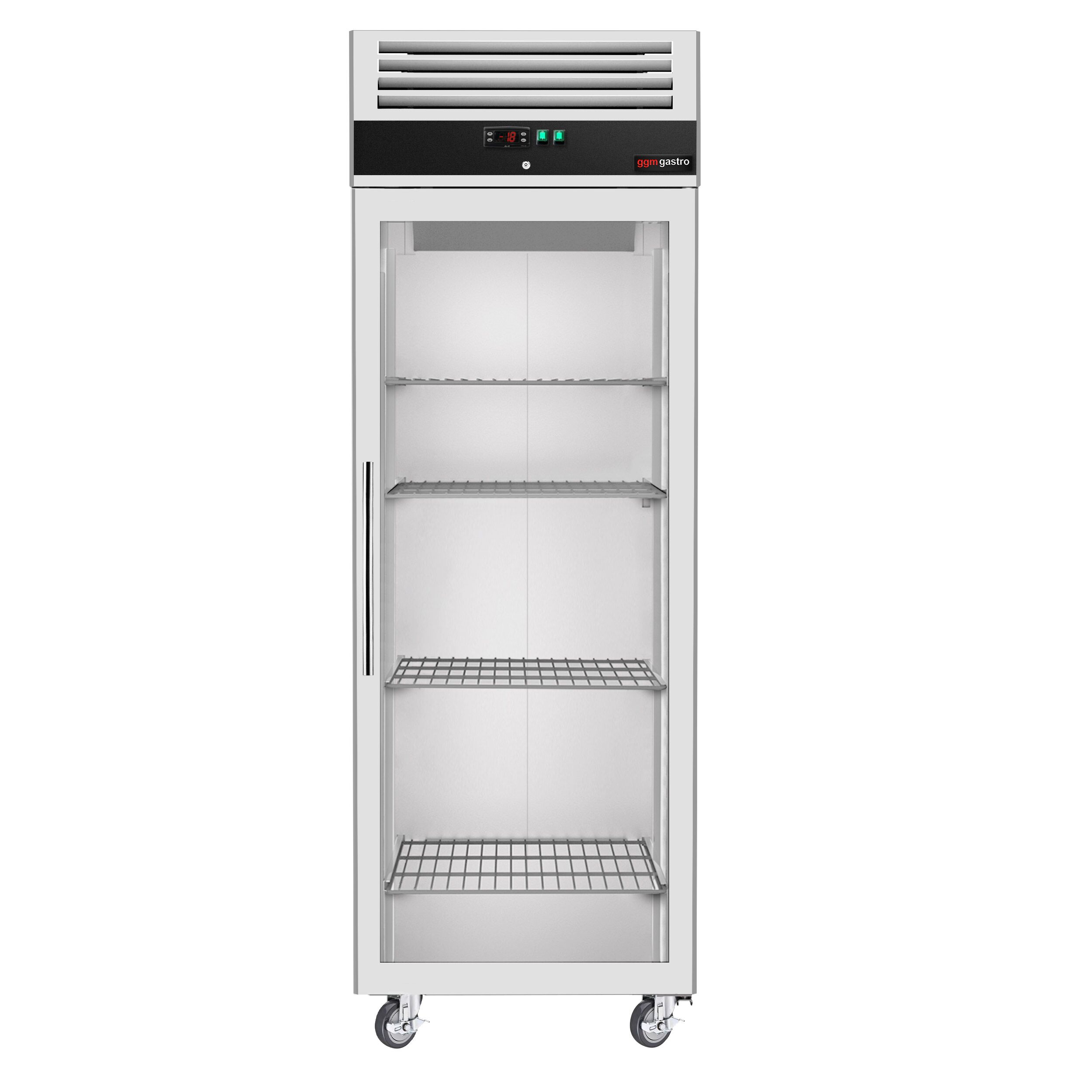 Upright Freezer ECO - 600L - with 1 glass door - Black front - On castors