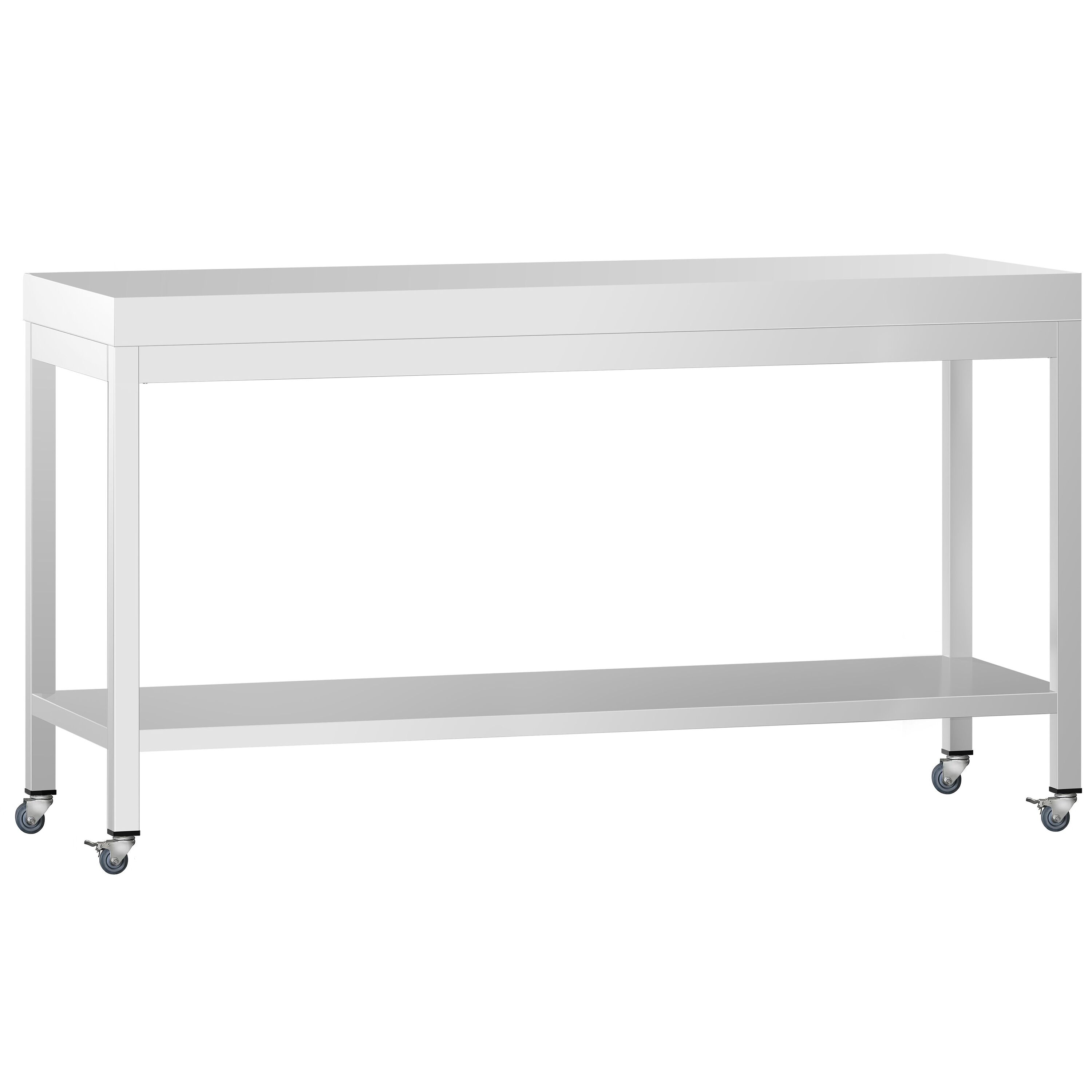 Table de travail en inox PREMIUM - 2000 x 600 mm - avec tablette inférieure et roulettes