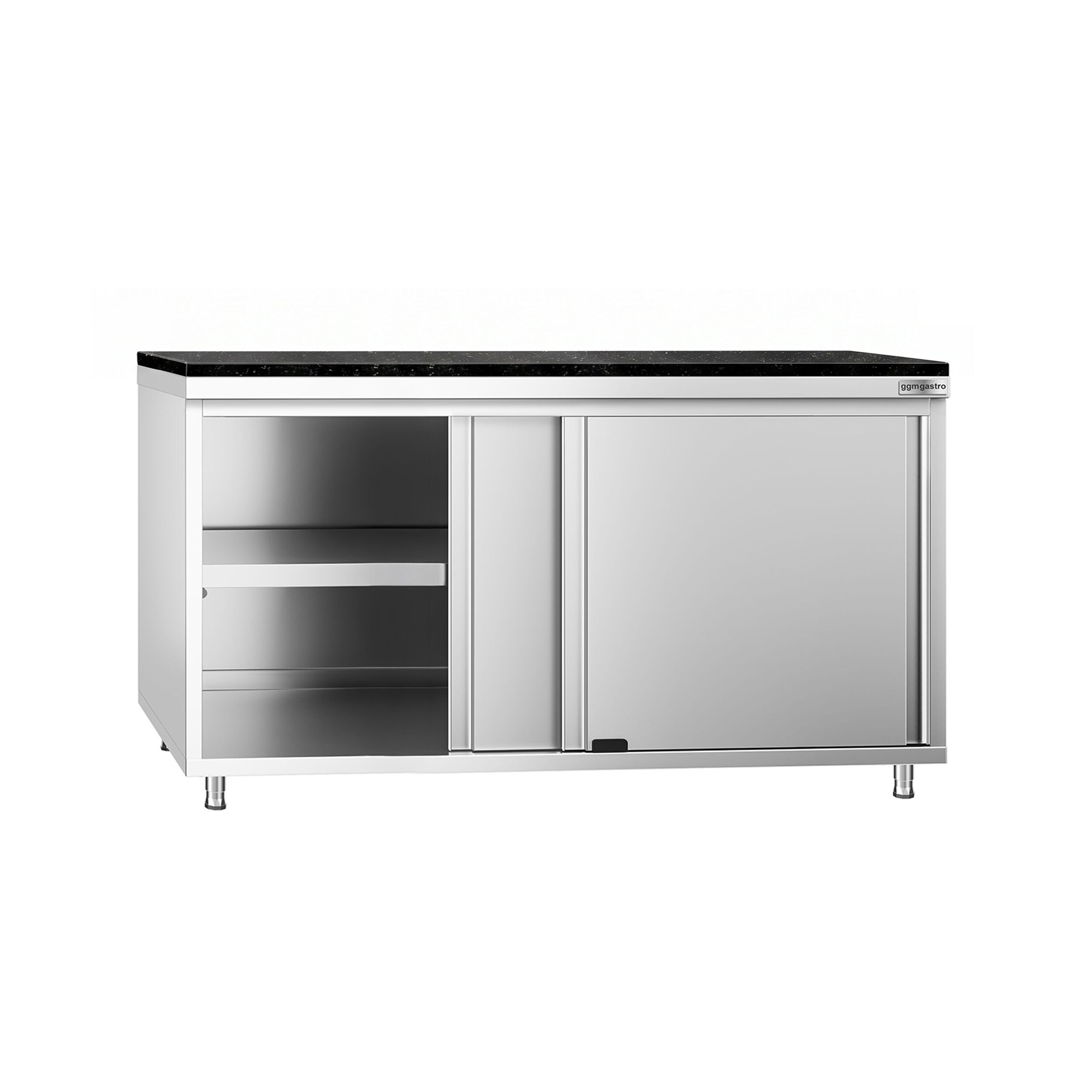 Edelstahl Arbeitsschrank PREMIUM - 1600x700mm - mit Schiebetür - inkl. Granitarbeitsplatte