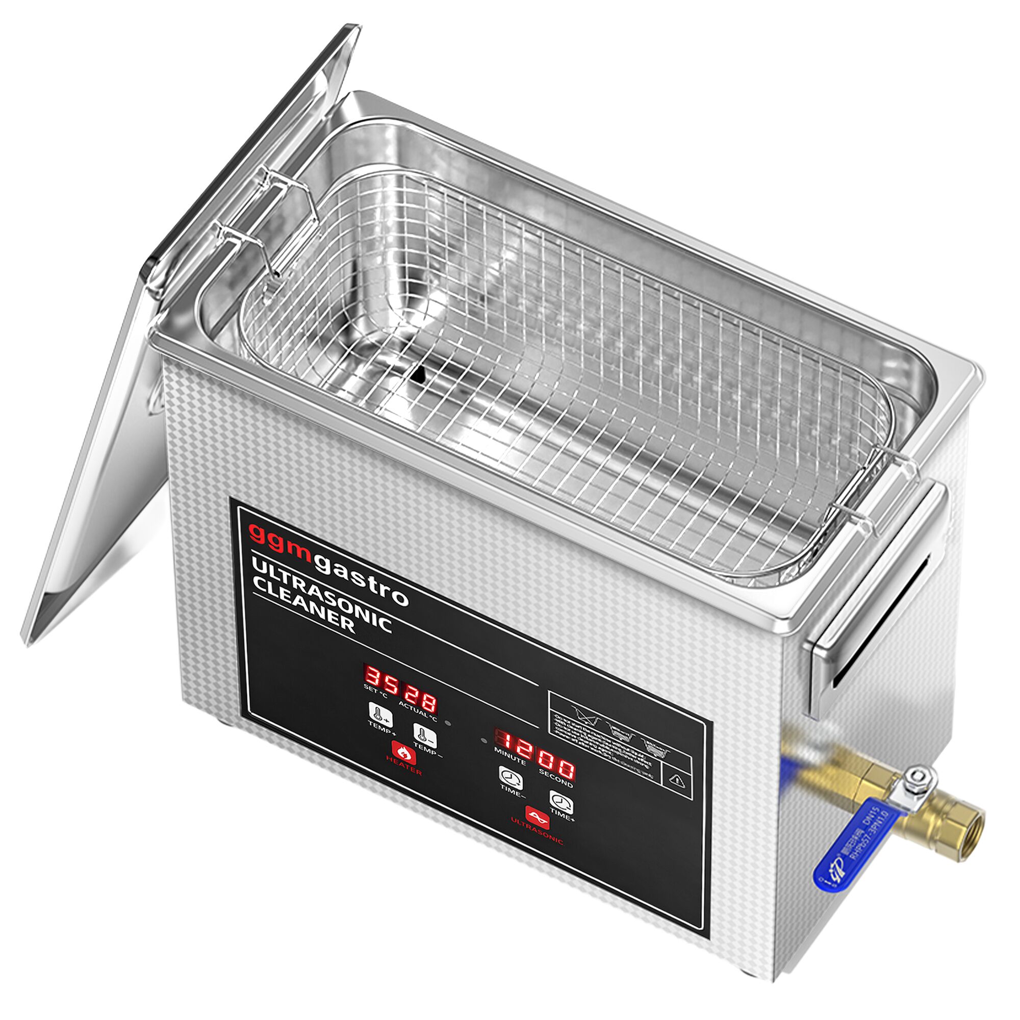 Nettoyeur à Ultrasons - 6,5 Litres - 180 Watt Puissance Ultrasonique - avec Robinet de Vidange