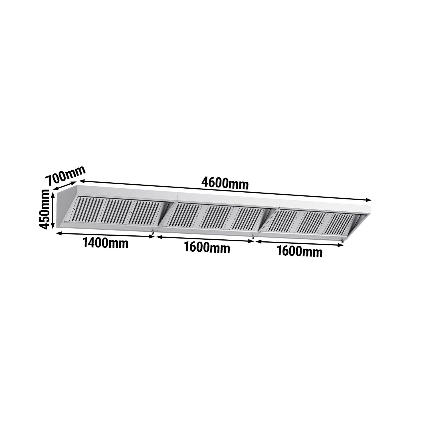 Fali elszívóernyő - 4600 mm - 700 mm mély - Labirintszűrő és világítás - motor nélkül