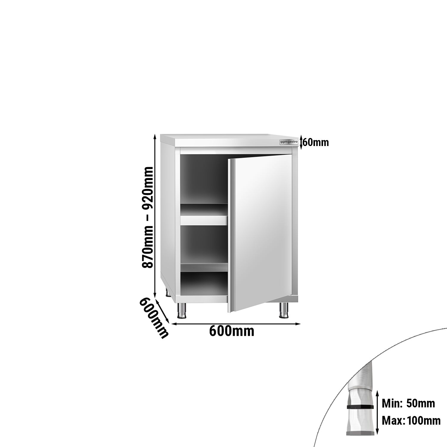 Table armoire en acier inoxydable PREMIUM - 600x600mm - avec porte battante