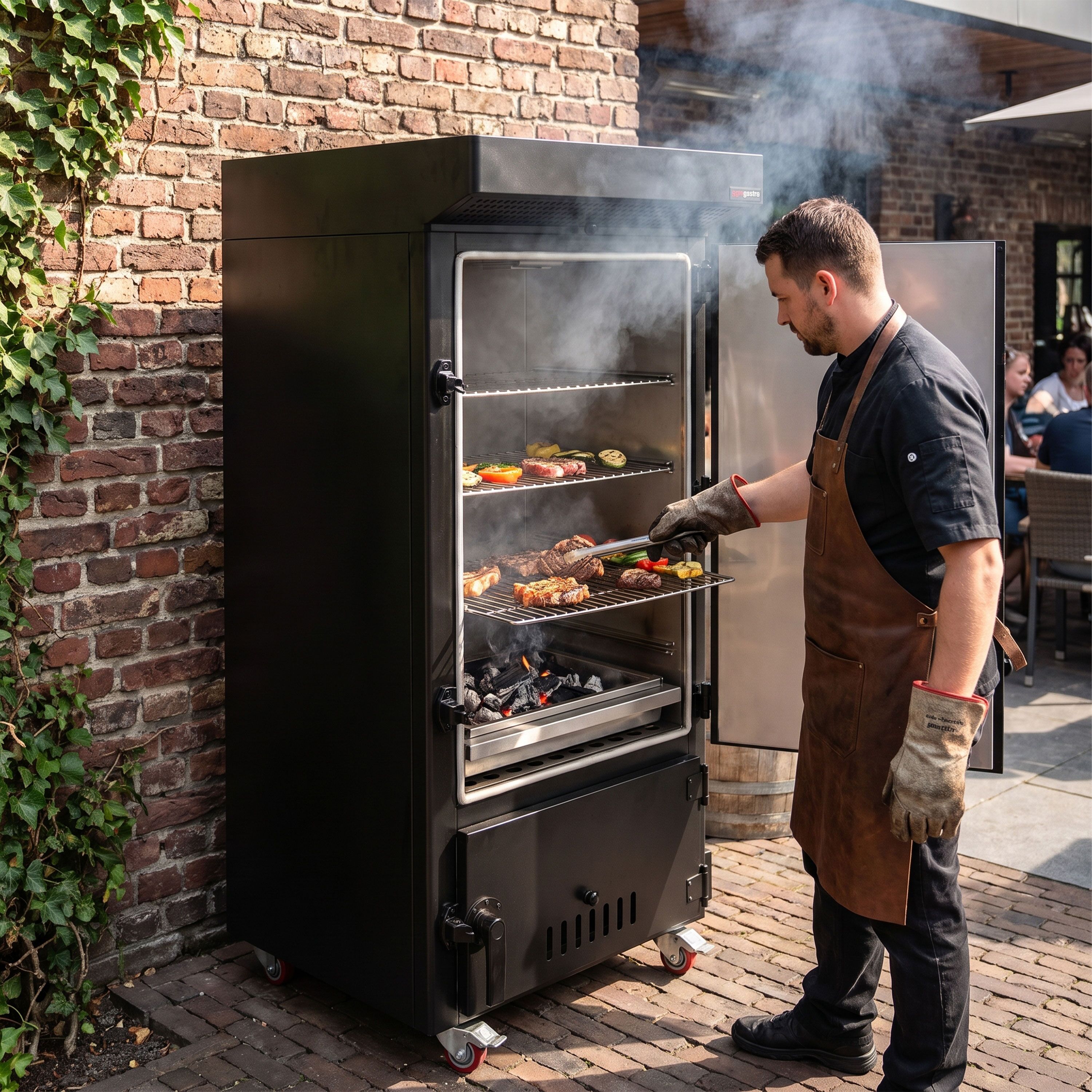 Houten rookoven met kook- en rookfunctie – 70 kg – incl. 4 draagstangen