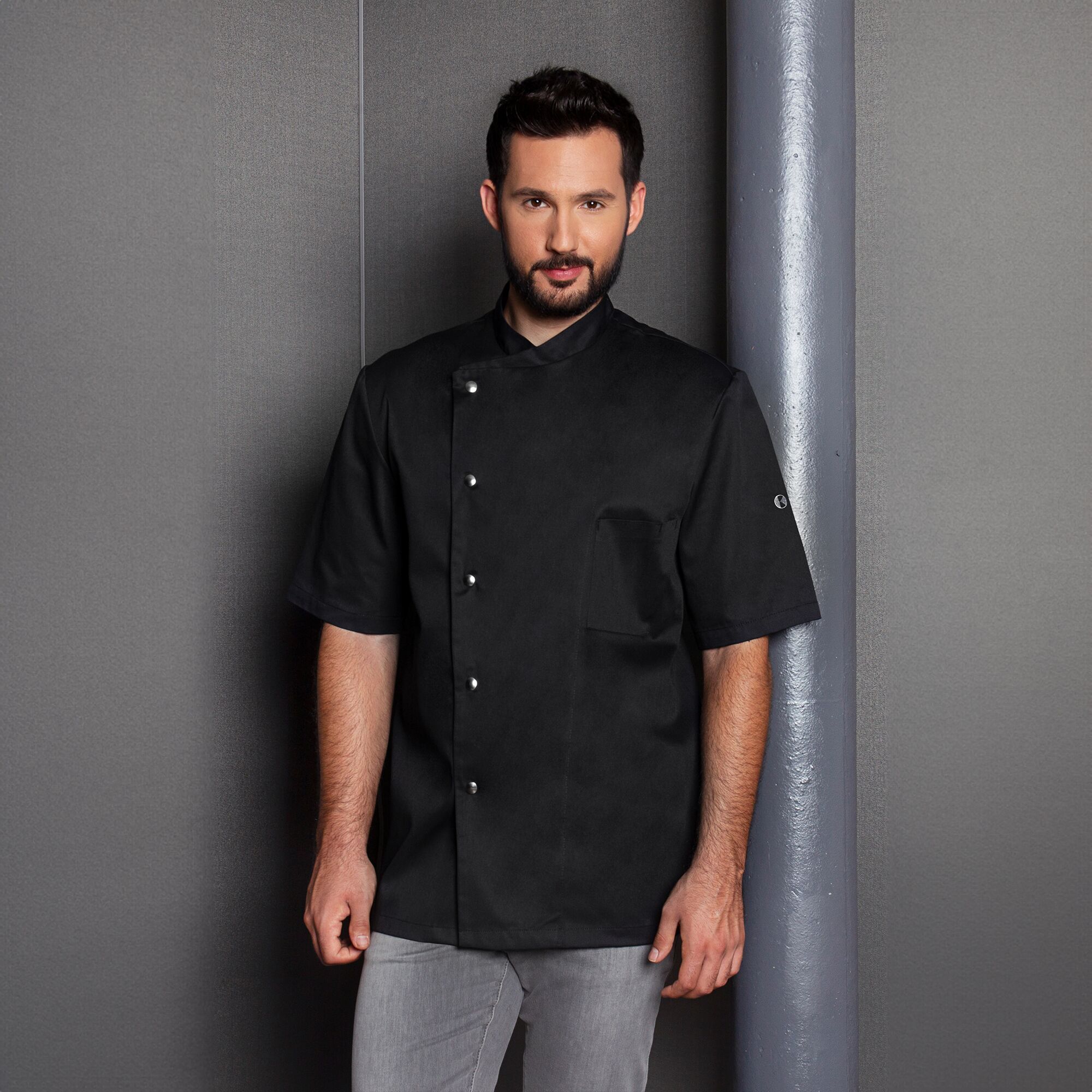 KARLOWSKY | Gustav Men's Chef Jacket – Short Sleeve - Black - Size 68 - Press-Stud Closure