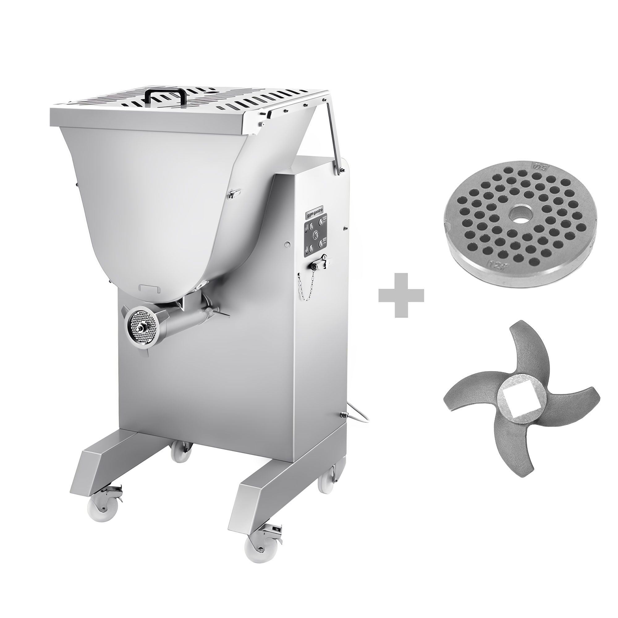 Heavy Duty Electric Meat Mincer Size 42 with Meat Mixer - 1000-1200kg/h - 3.68 kW - Mincing Plate 4.5mm - with Castors