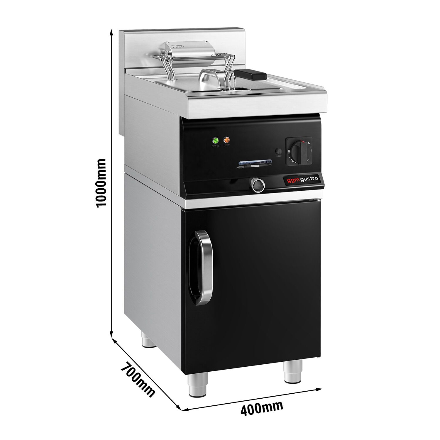 Friteuse électrique – 10 litres – 9 kW – avec soubassement et 1 porte