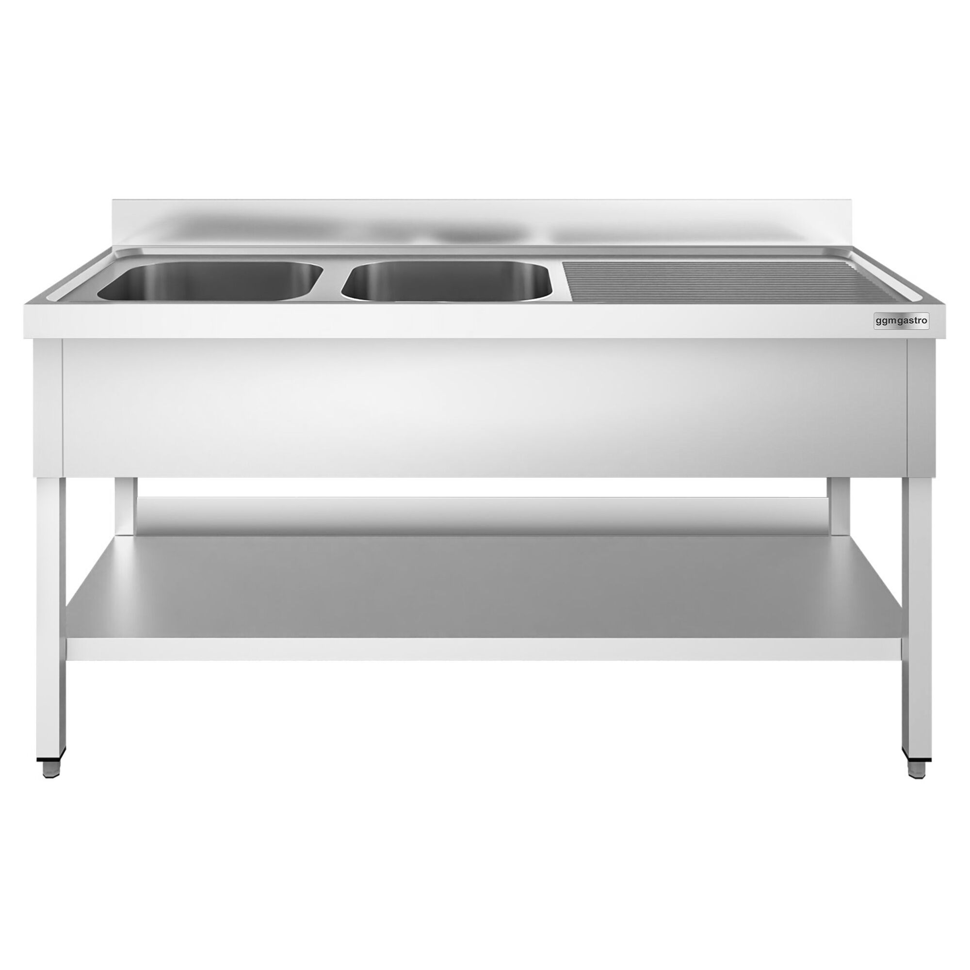 Plonge en inox PREMIUM - 1800x700mm - avec étagère basse - 2 bacs à gauche