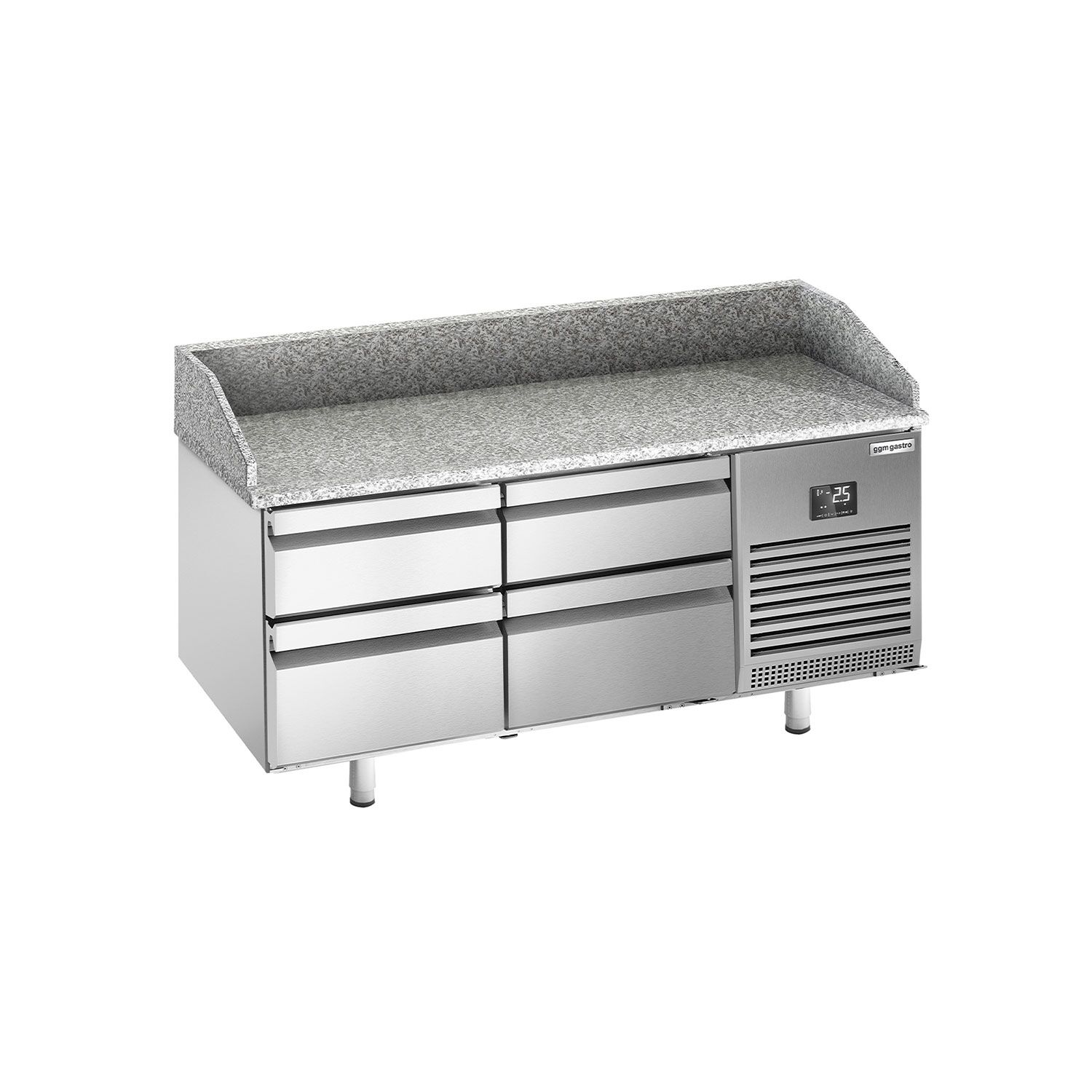 Commercial Pizza Prep Counter - Granite Top PREMIUM PLUS - 1490x700mm - with 0 doors & 4 drawers