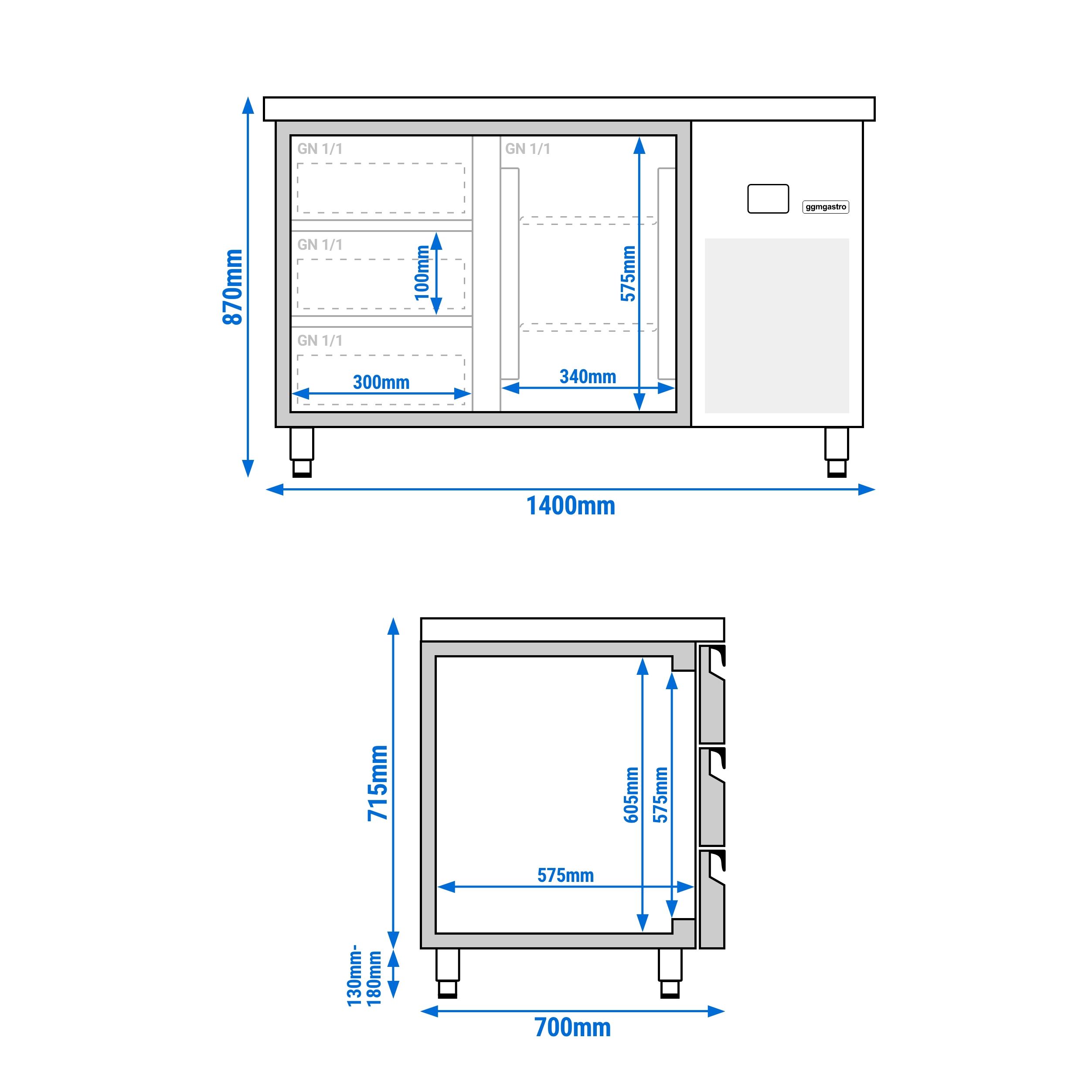 Table réfrigérée PREMIUM - 1400x700 mm - avec 1 porte - 3 tiroirs