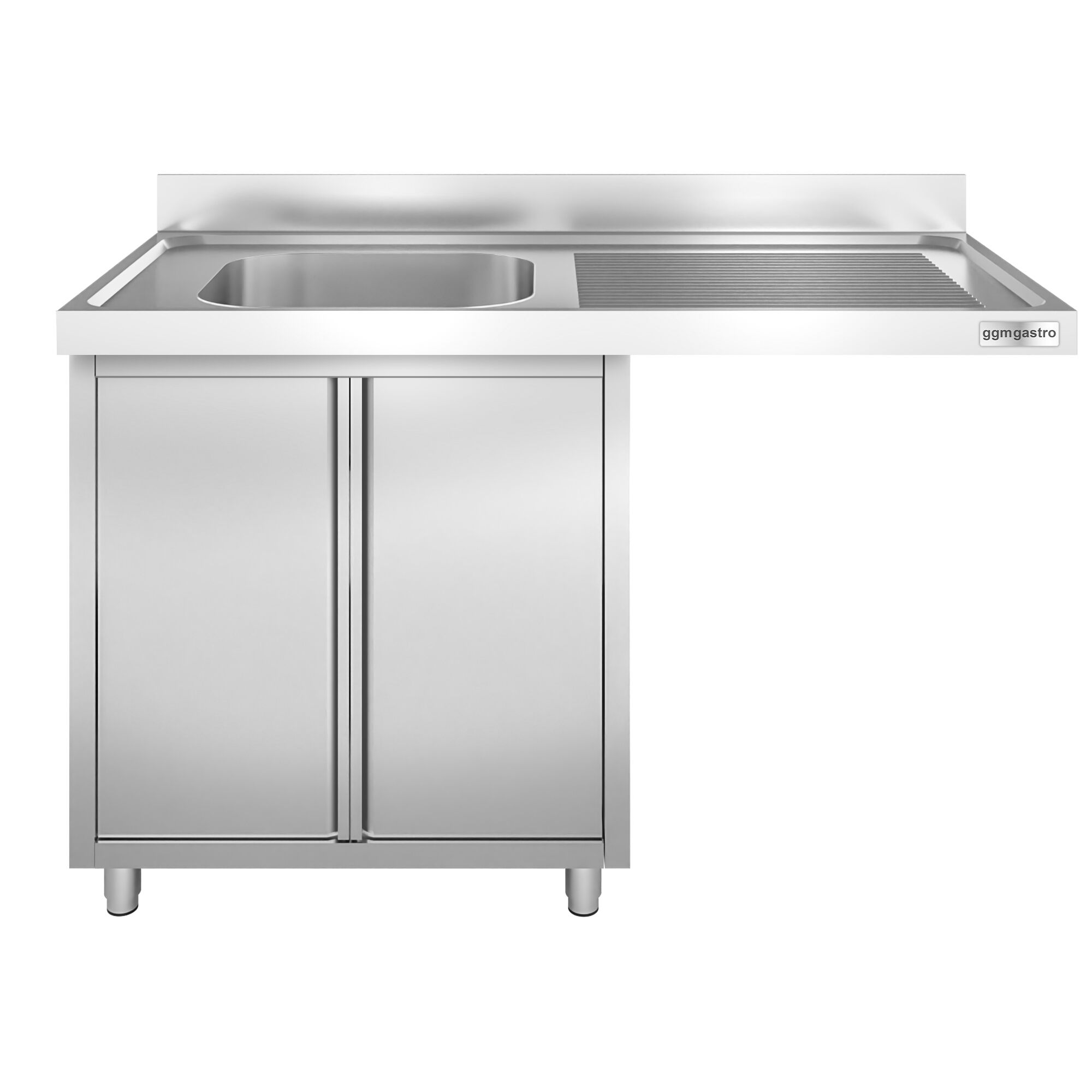 Plonge inox professionnelle PREMIUM - 1400x700mm - 1 bac à gauche - avec égouttoir à droite
