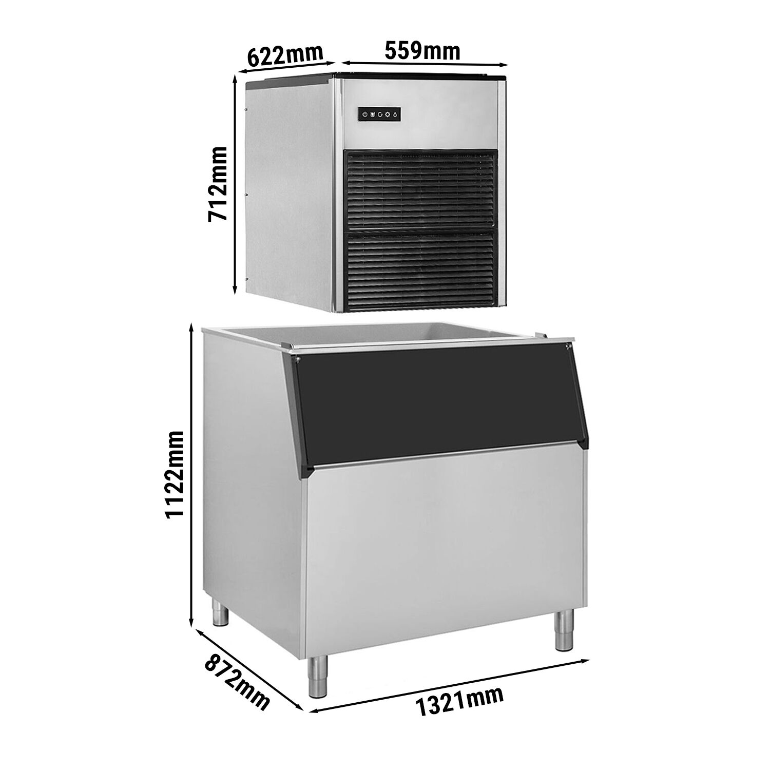 Machine à glaçons - Nugget - 335 kg/24 h - y Bac à glaçons