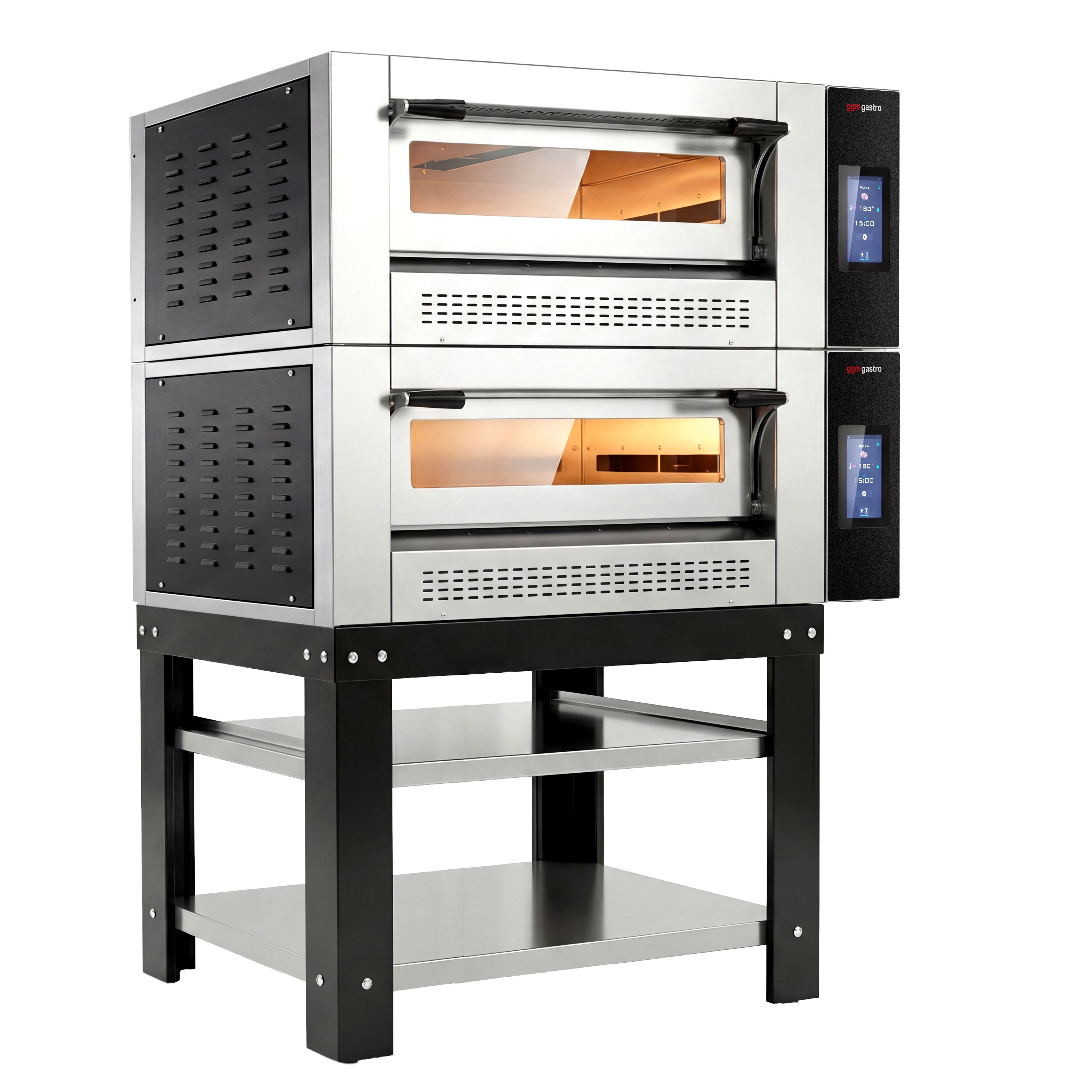 Four à pizza à gaz - 9 + 9 x 30 cm - Touch - avec soubassement inclus
