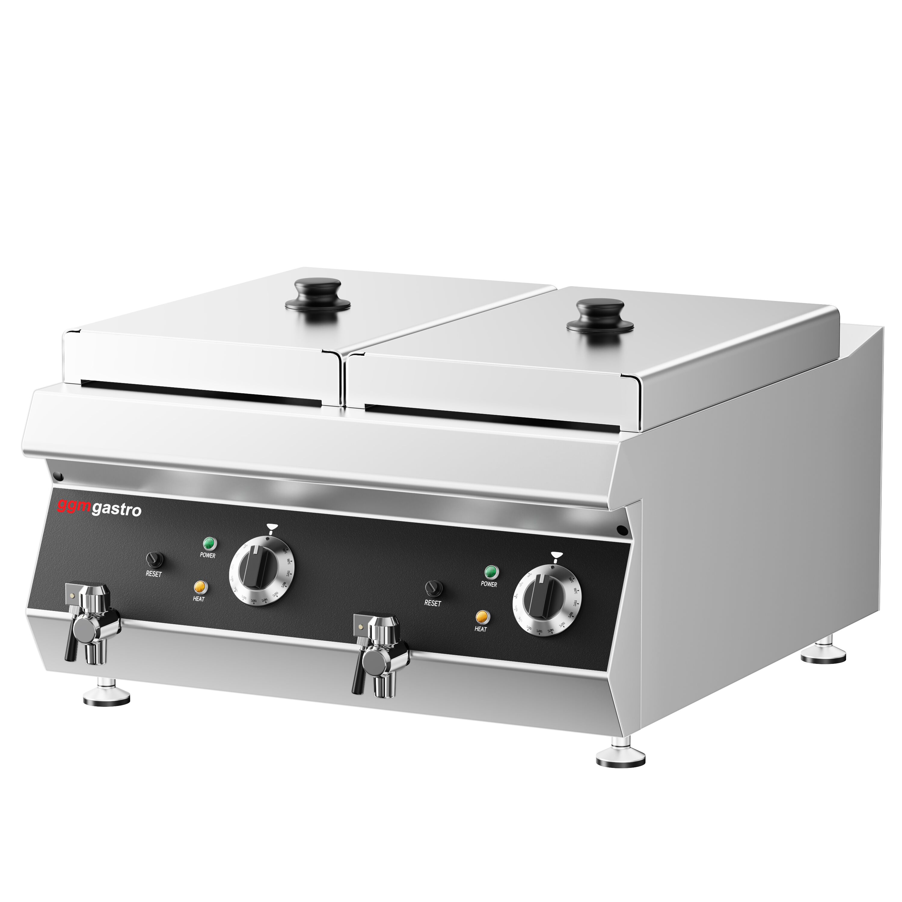 Friteuse électrique double – 600 mm – 13+13 litres – 9 kW – avec robinet de vidange