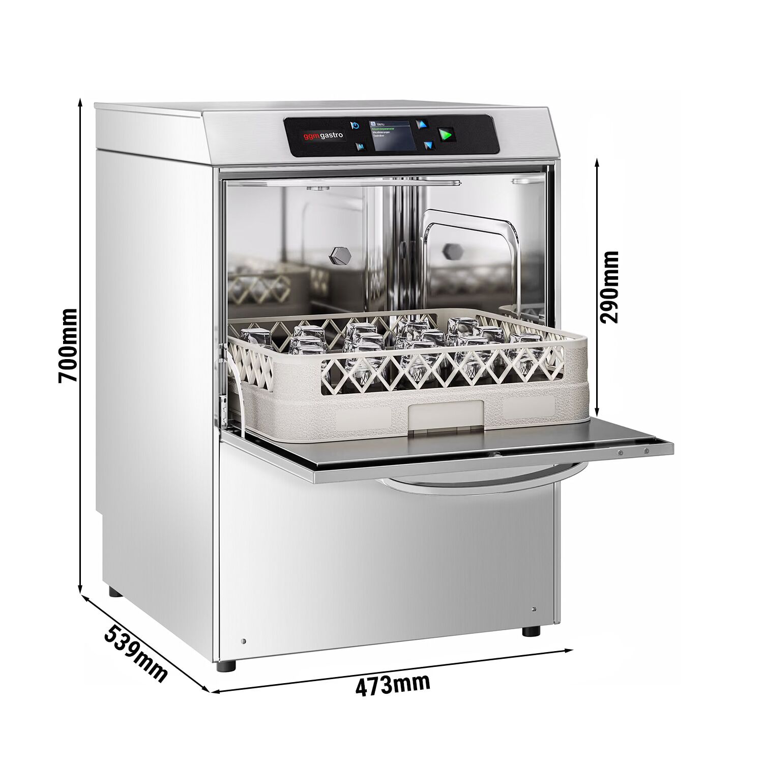 Lave-verres professionnel à double paroi - Numérique - 3,40kW - avec pompes à détergent, de liquide de rinçage et de vidange & option Wi‑Fi