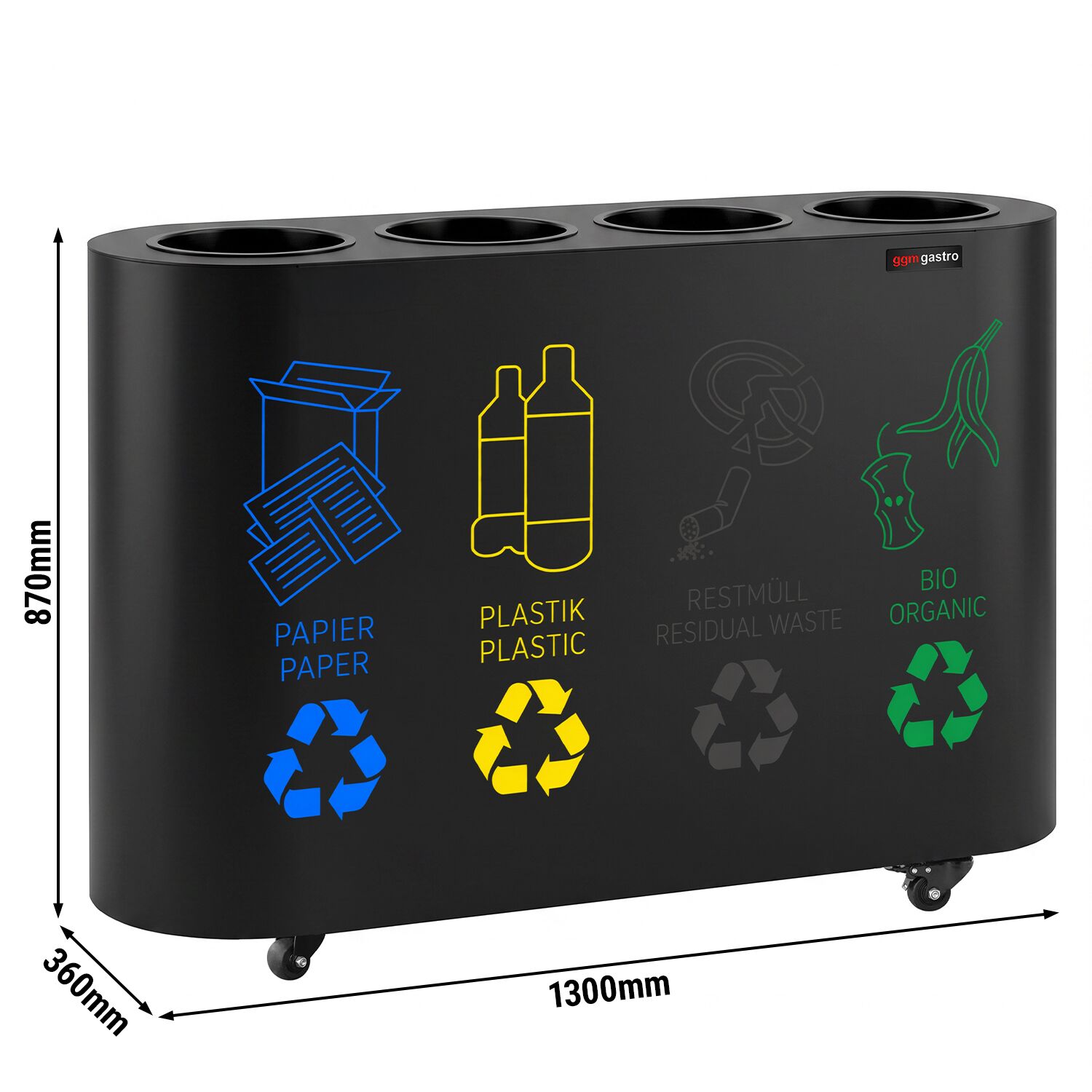 Waste sorting system – 4 bins, 30 litres each – Black