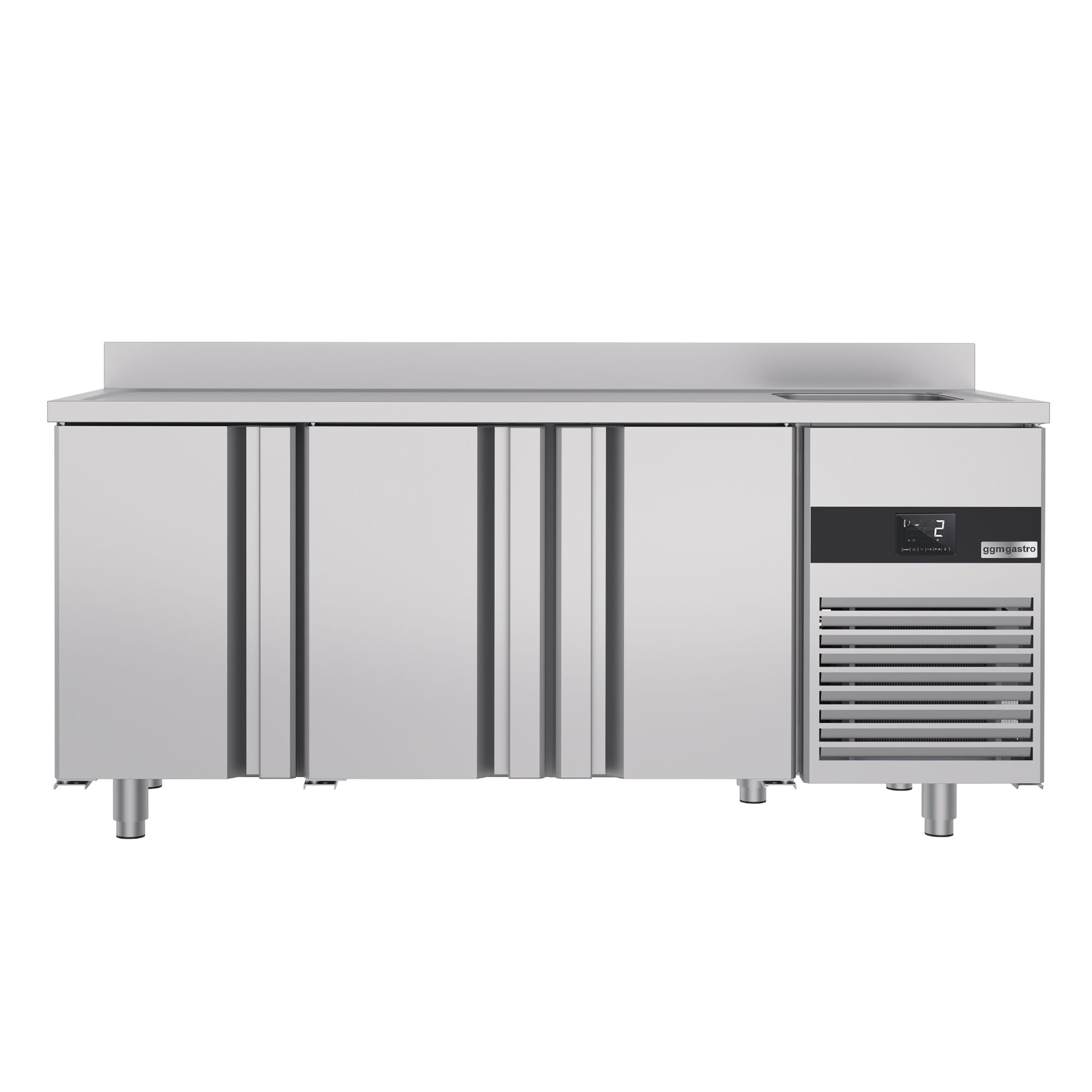 Commercial Counter Fridge with Sink PREMIUM - 1900x700mm - with 3 doors - with upstand - capacity 420 litres