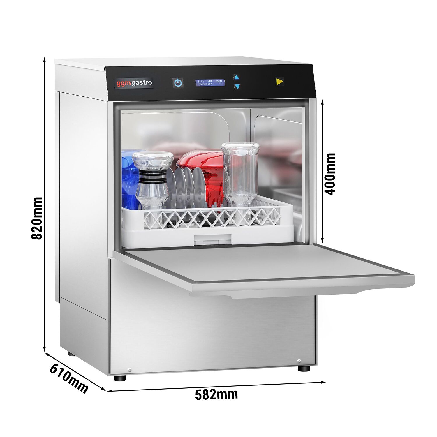 Lave-Vaisselle SHISHA à Double Paroi - Numérique - 4,9 kW - incl. Détartrant - avec Pompe de Détergent, de Rinçage & de Vidange