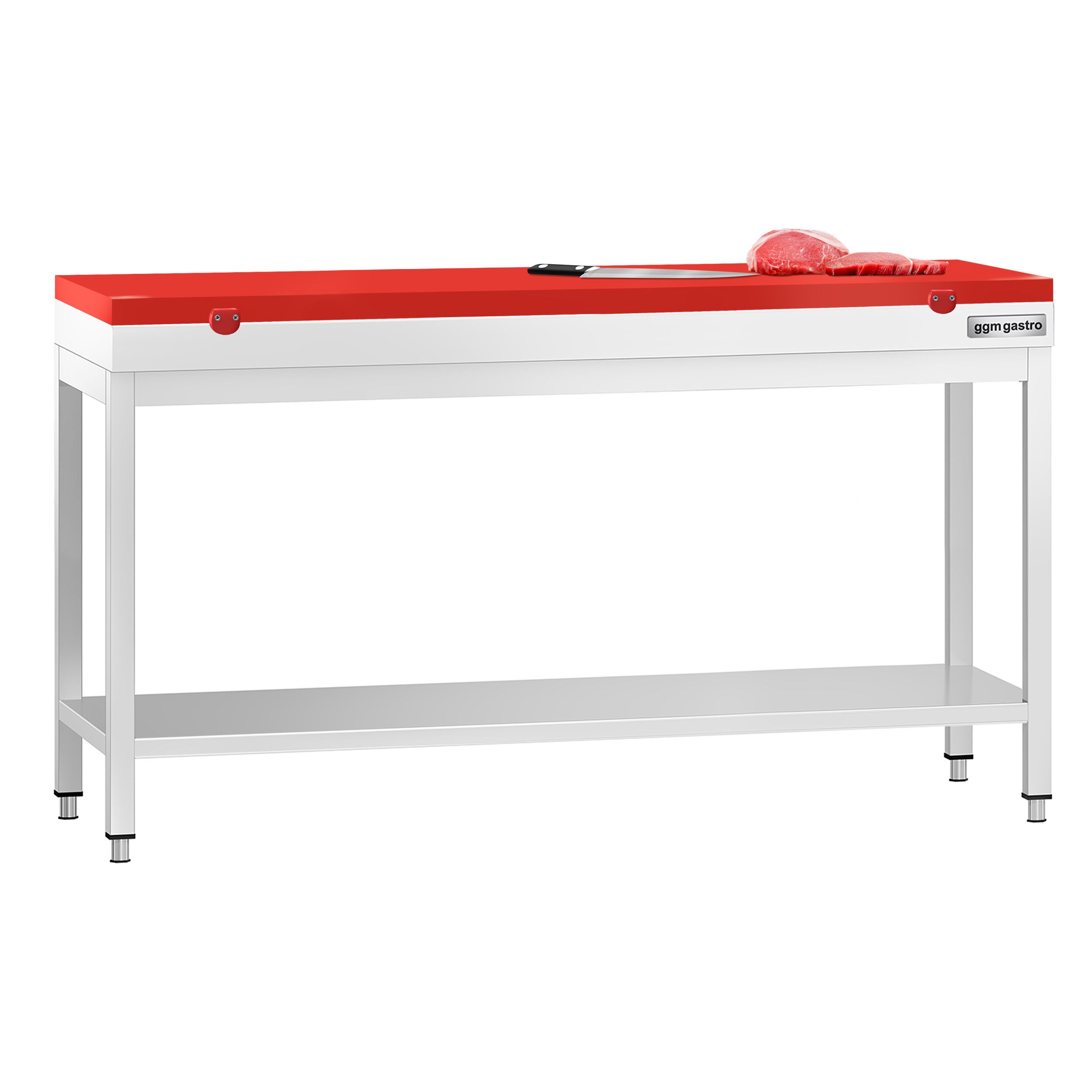 Table de travail inox PREMIUM - 1800 x 600 mm - avec tablette inférieure - incl. Planche à découper Rouge