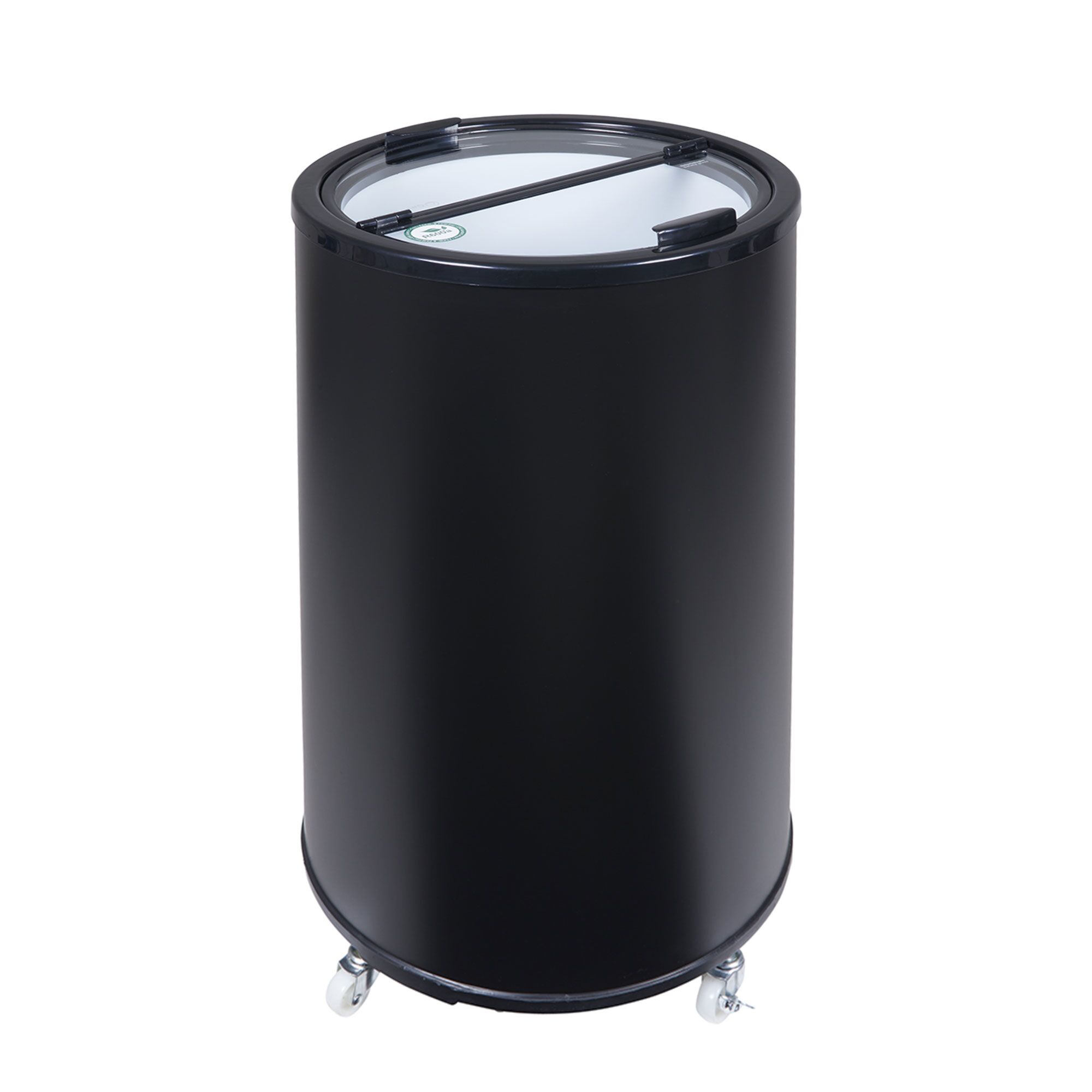 GASTRO-COOL | Party-Kühler / Kühltonne - 41 Liter - Glasdeckel & Rollen - Schwarz