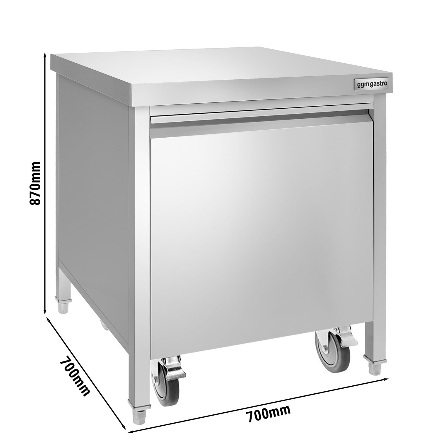 Poubelle - Carénée, avec roll-container - 50L - 700x870x700mm - avec bac intérieur amovible, ouverture d’insertion, fermeture douce - Acier inoxydable