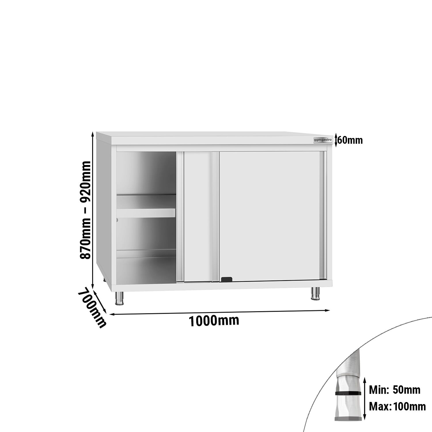 Edelstahl Arbeitsschrank ECO - 1000x700mm - mit Schiebetür