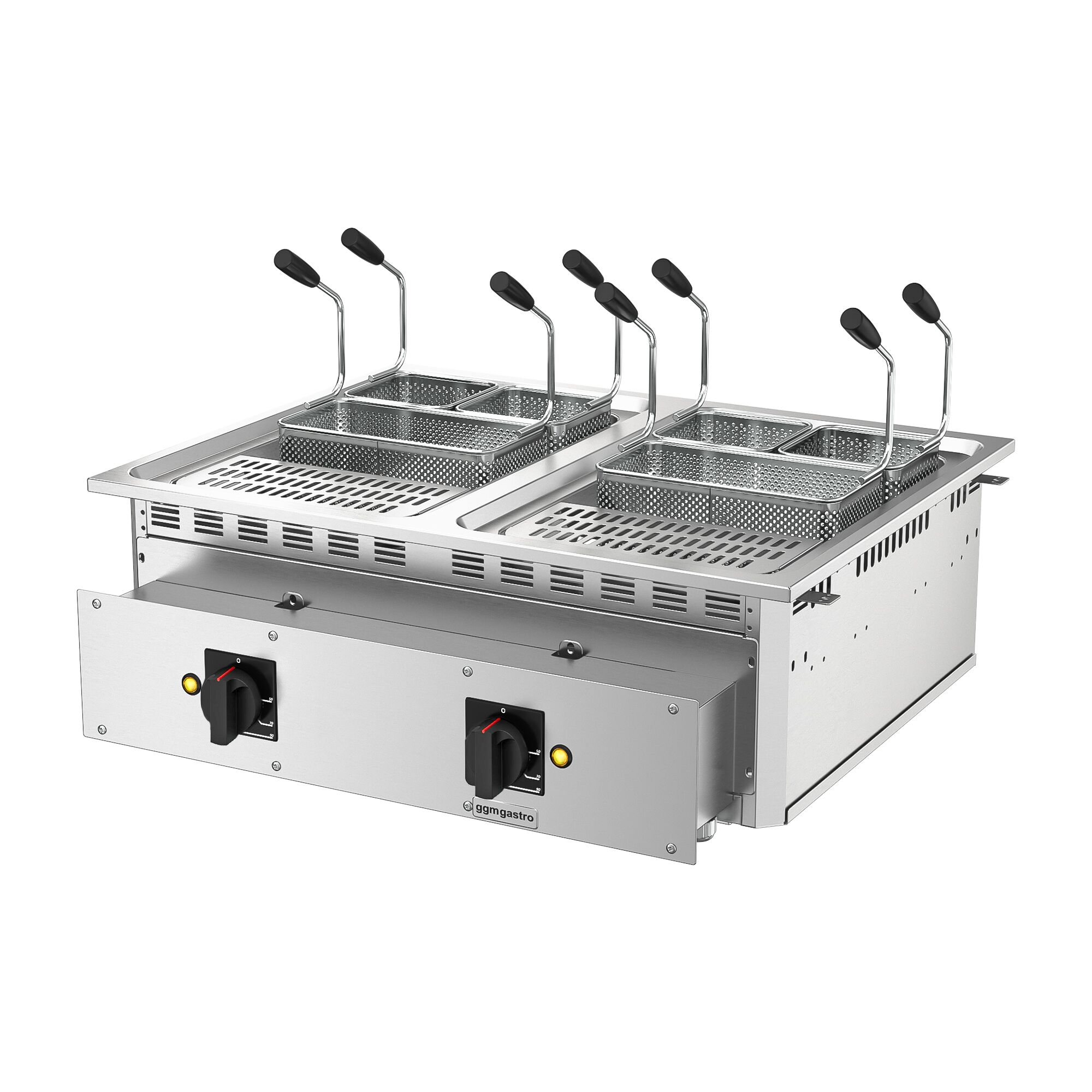 Électrique Cuiseur à pâtes professionnel - 13+13L - 15kW - avec robinet de vidange - avec 6 paniers inclus