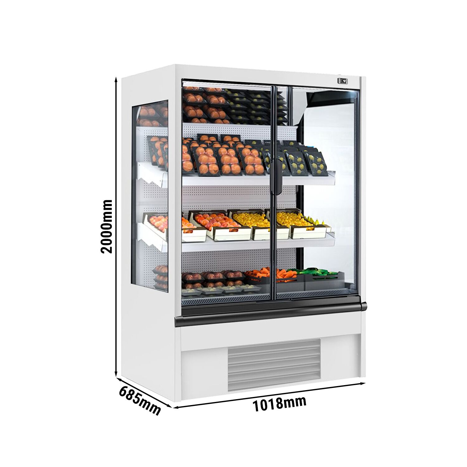 Commercial multideck display fridge - 1018mm - 278L - with 2 hinged glass doors & 2 shelves - White